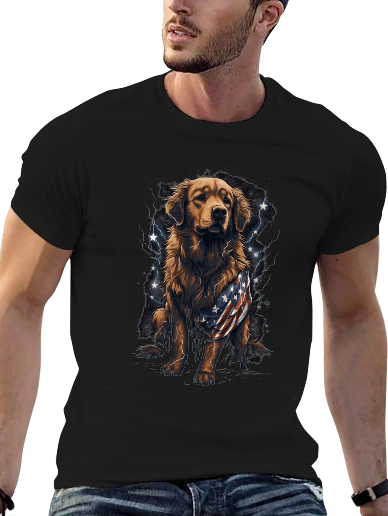 Golden Retriever USA Flag Patriotic T-Shirt