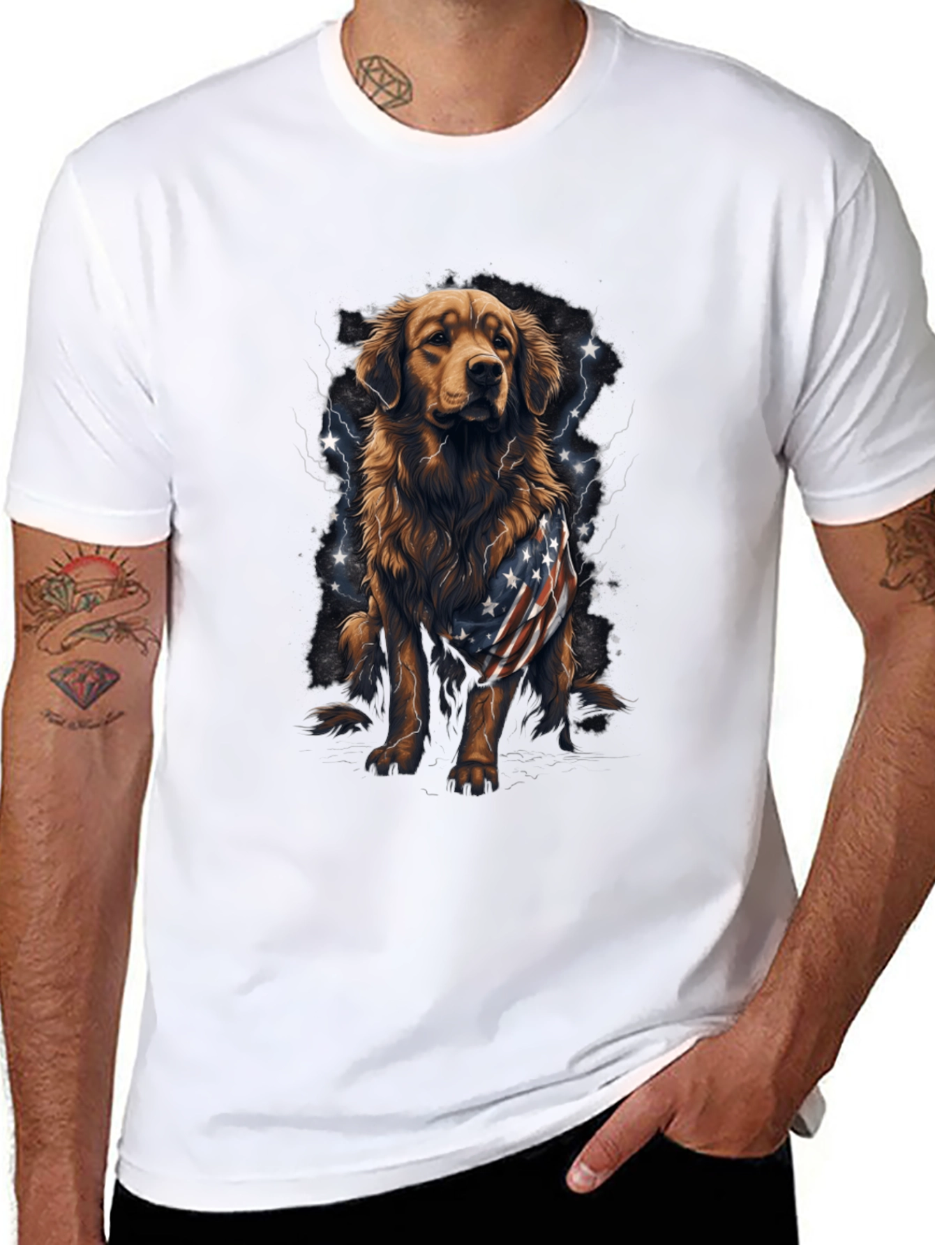 Golden Retriever USA Flag Patriotic T-Shirt