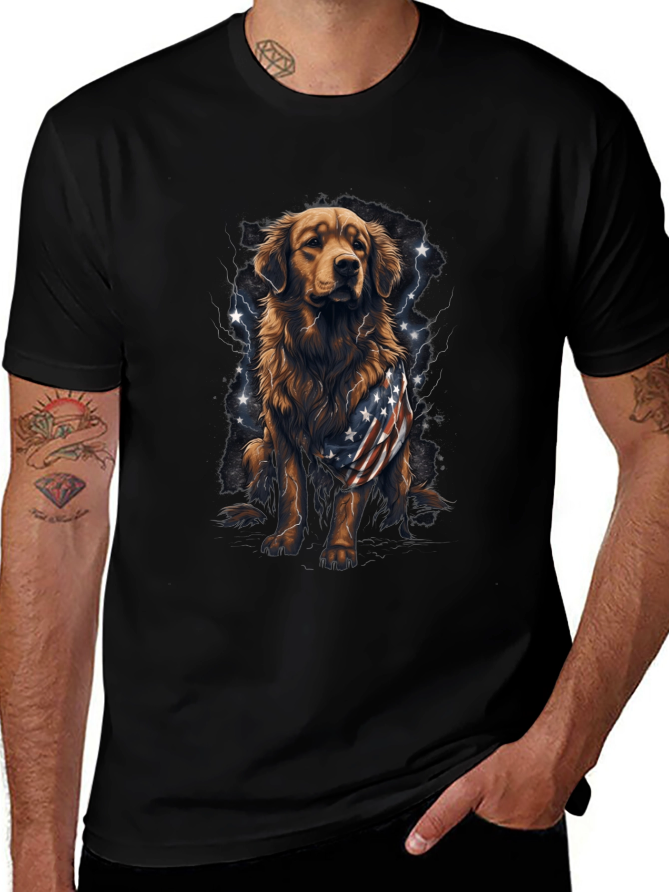 Golden Retriever USA Flag Patriotic T-Shirt