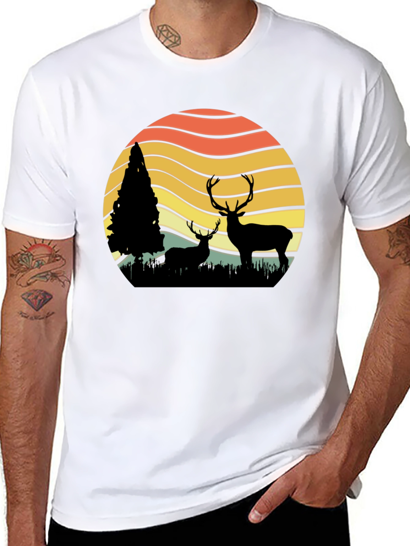 Deer Silhouette Graphic Print Tee - Nature Lovers T-Shirt