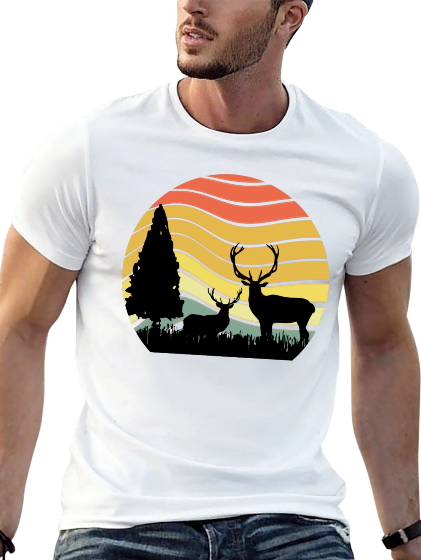 Deer Silhouette Graphic Print Tee - Nature Lovers T-Shirt