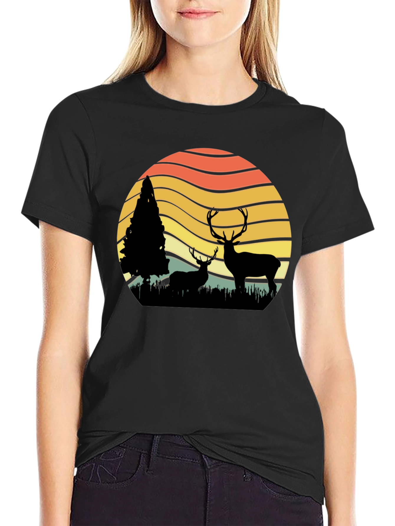 Deer Silhouette Graphic Print Tee - Nature Lovers T-Shirt