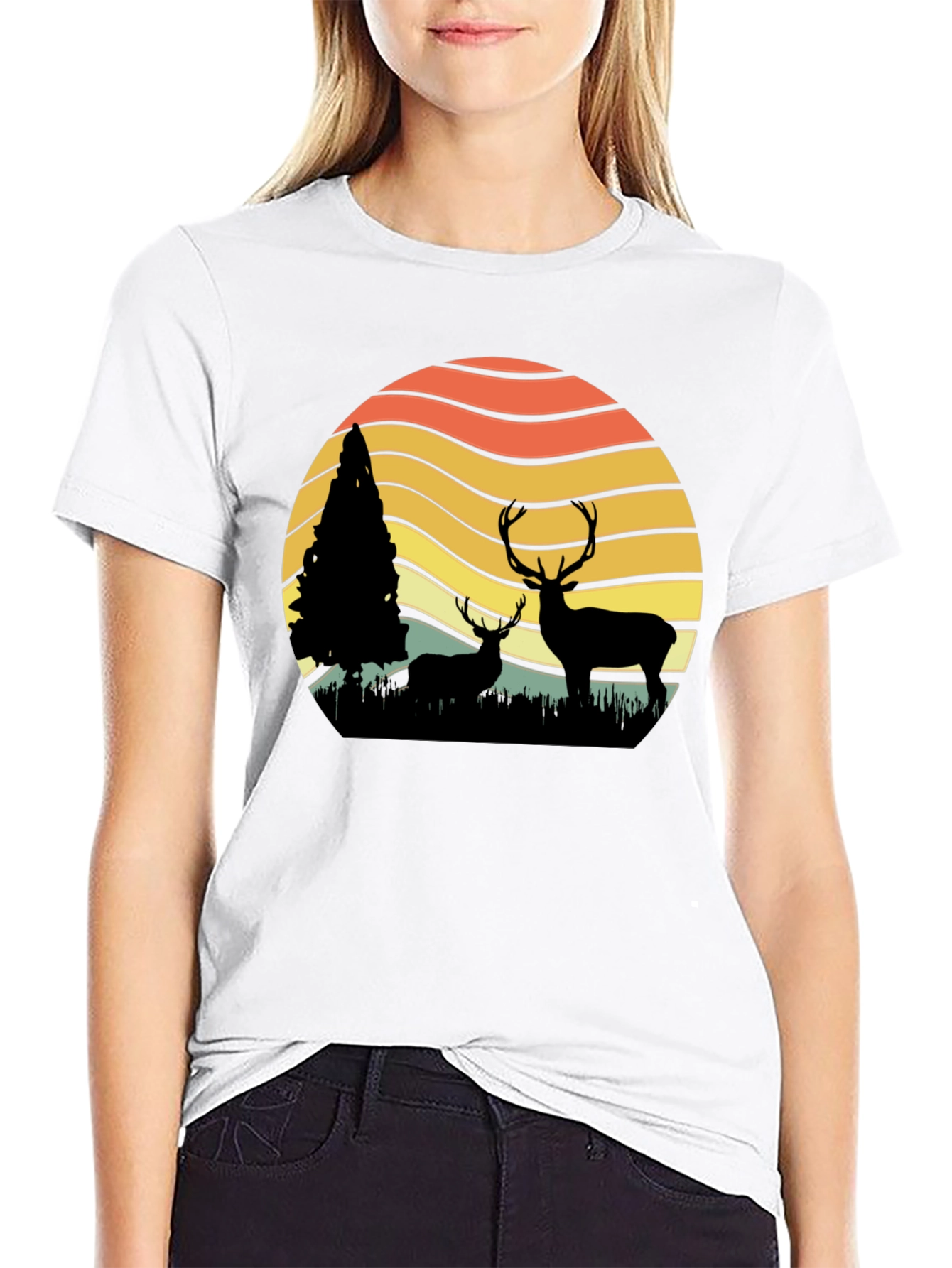 Deer Silhouette Graphic Print Tee - Nature Lovers T-Shirt