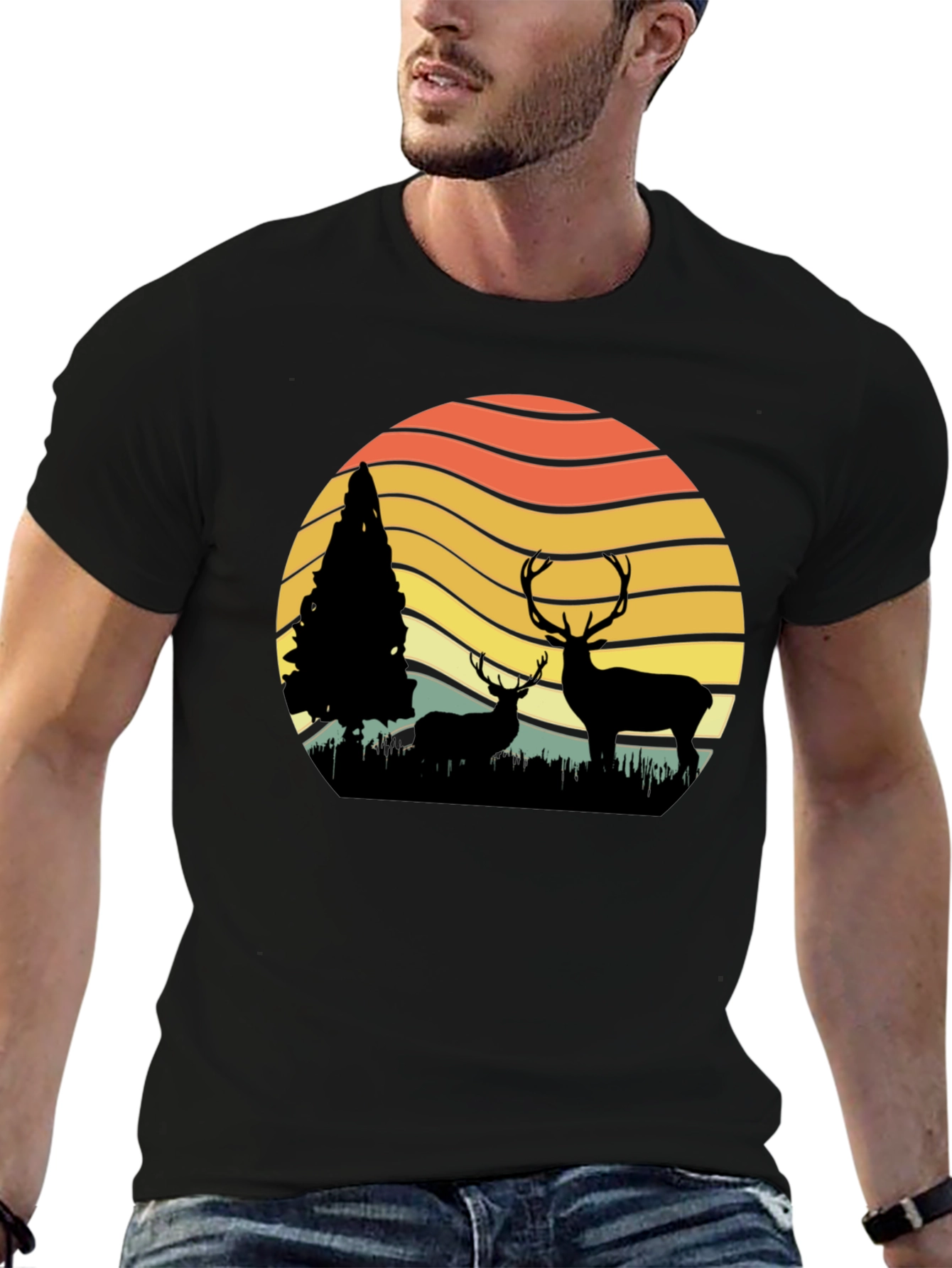 Deer Silhouette Graphic Print Tee - Nature Lovers T-Shirt
