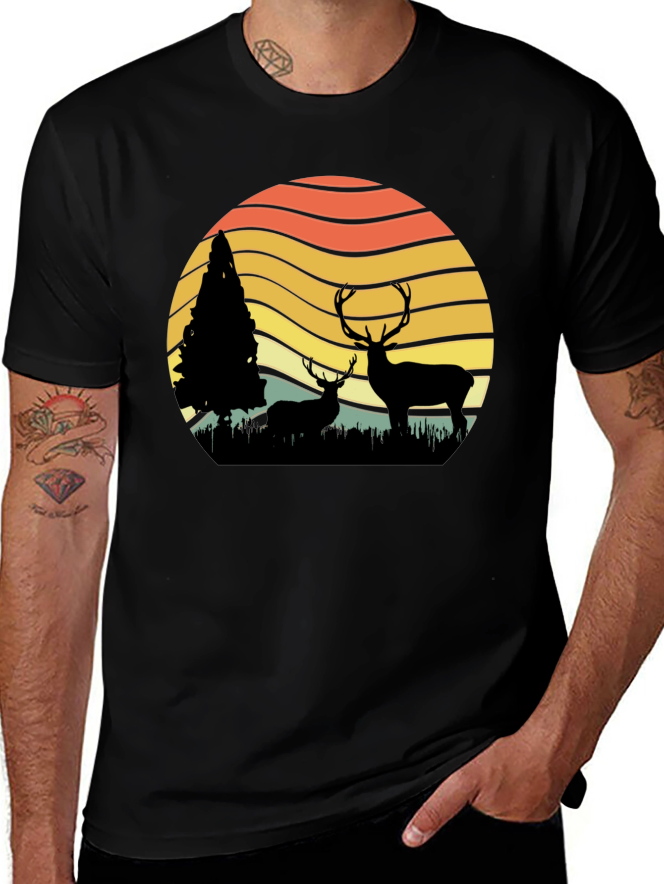 Deer Silhouette Graphic Print Tee - Nature Lovers T-Shirt