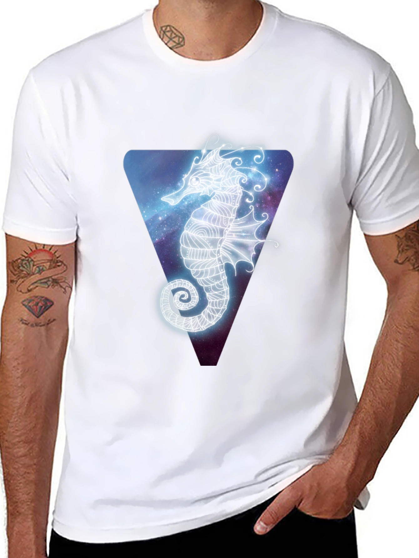 Celestial Seahorse Graphic Tee - Black Cotton Blend