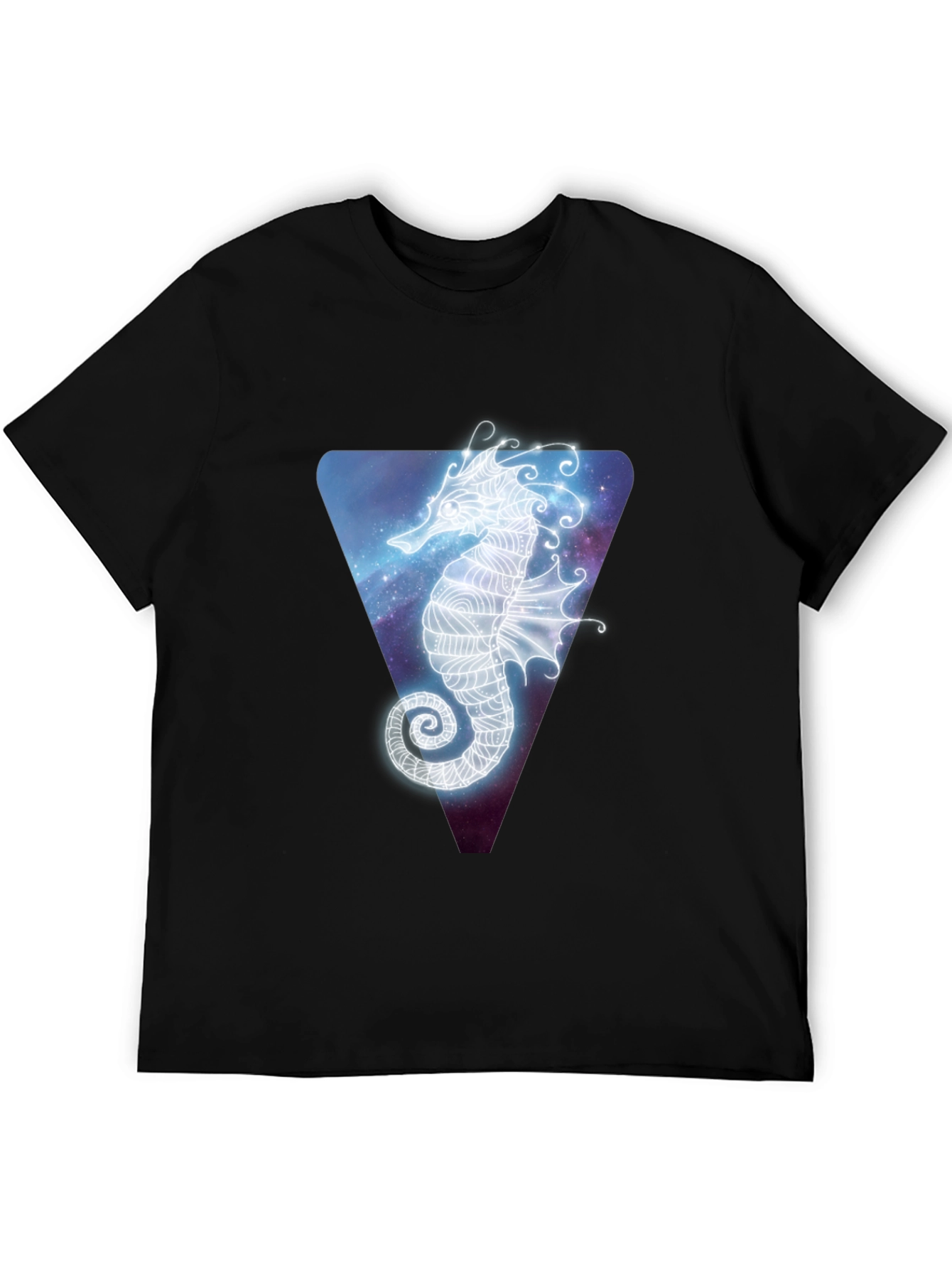 Celestial Seahorse Graphic Tee - Black Cotton Blend