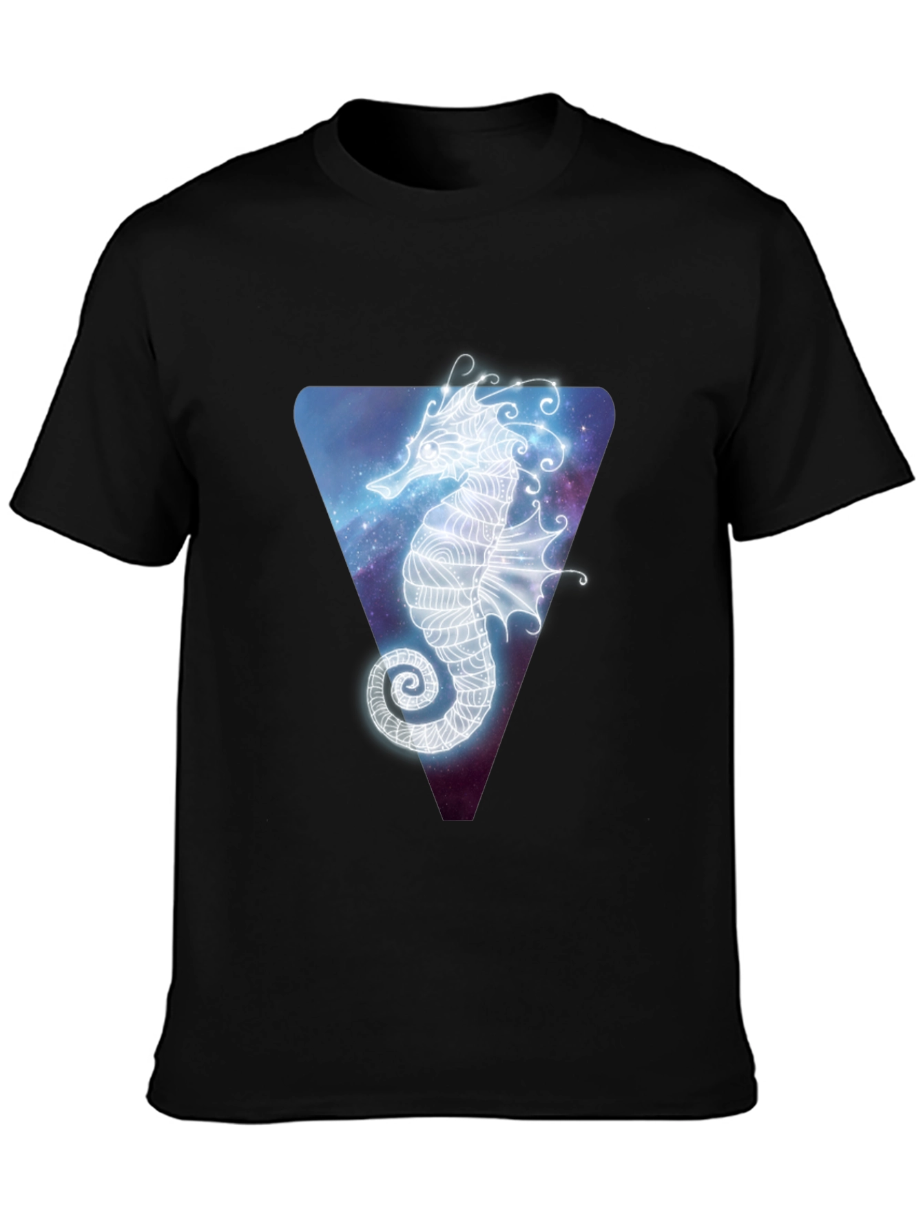 Celestial Seahorse Graphic Tee - Black Cotton Blend