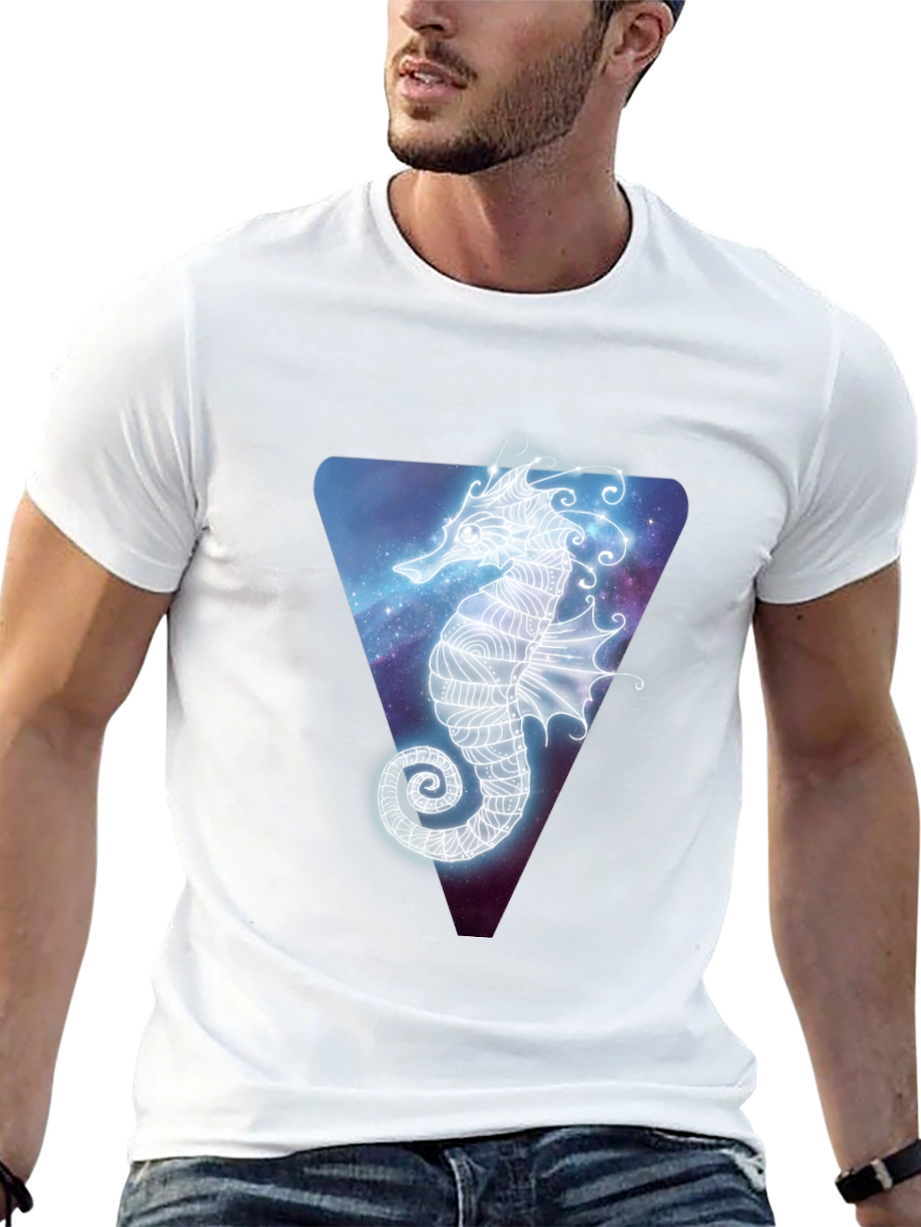 Celestial Seahorse Graphic Tee - Black Cotton Blend