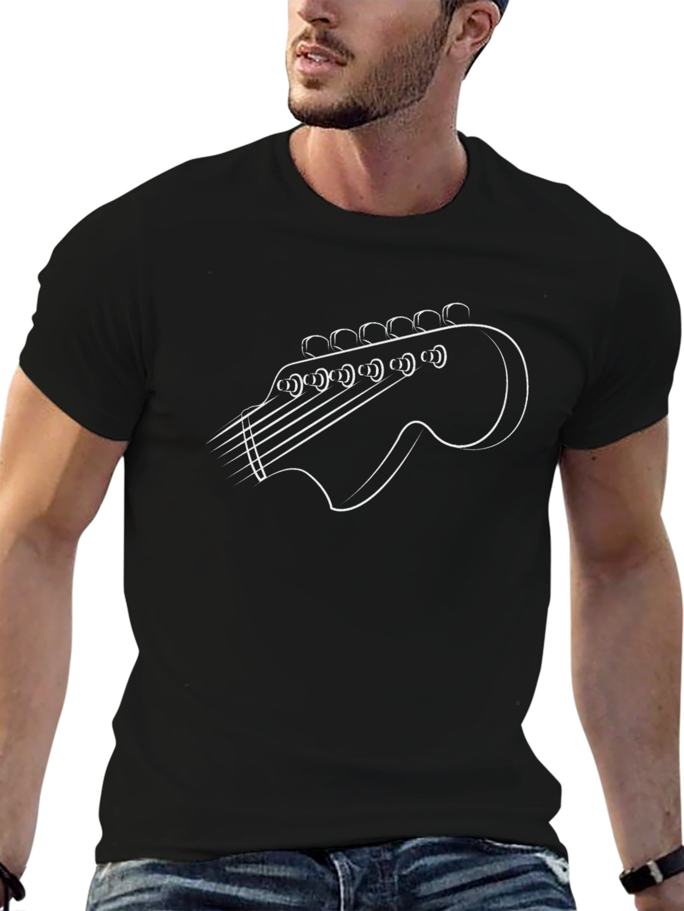 Guitar Headstock Outline Graphic T-Shirt