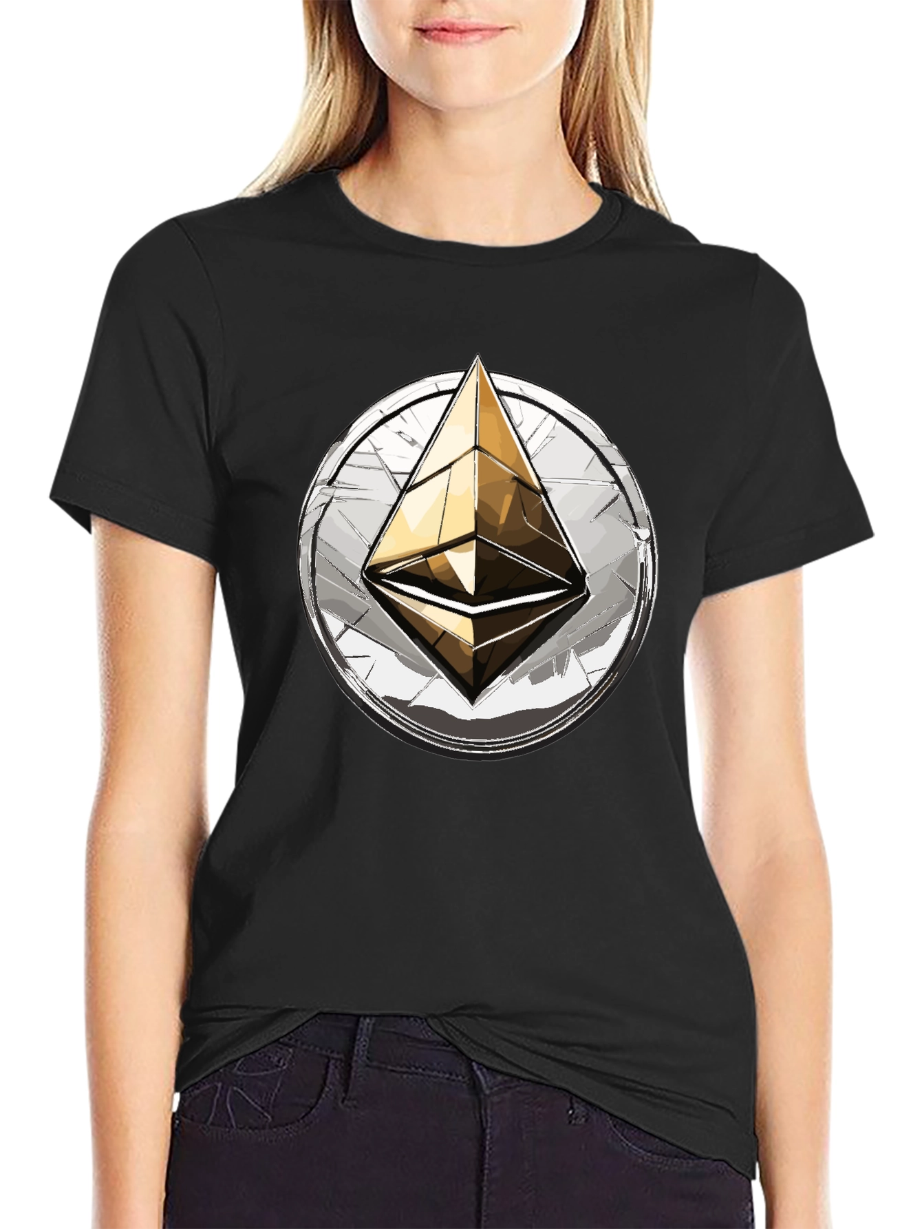 Ethereum Crypto T-Shirt: Golden ETH Logo Tee
