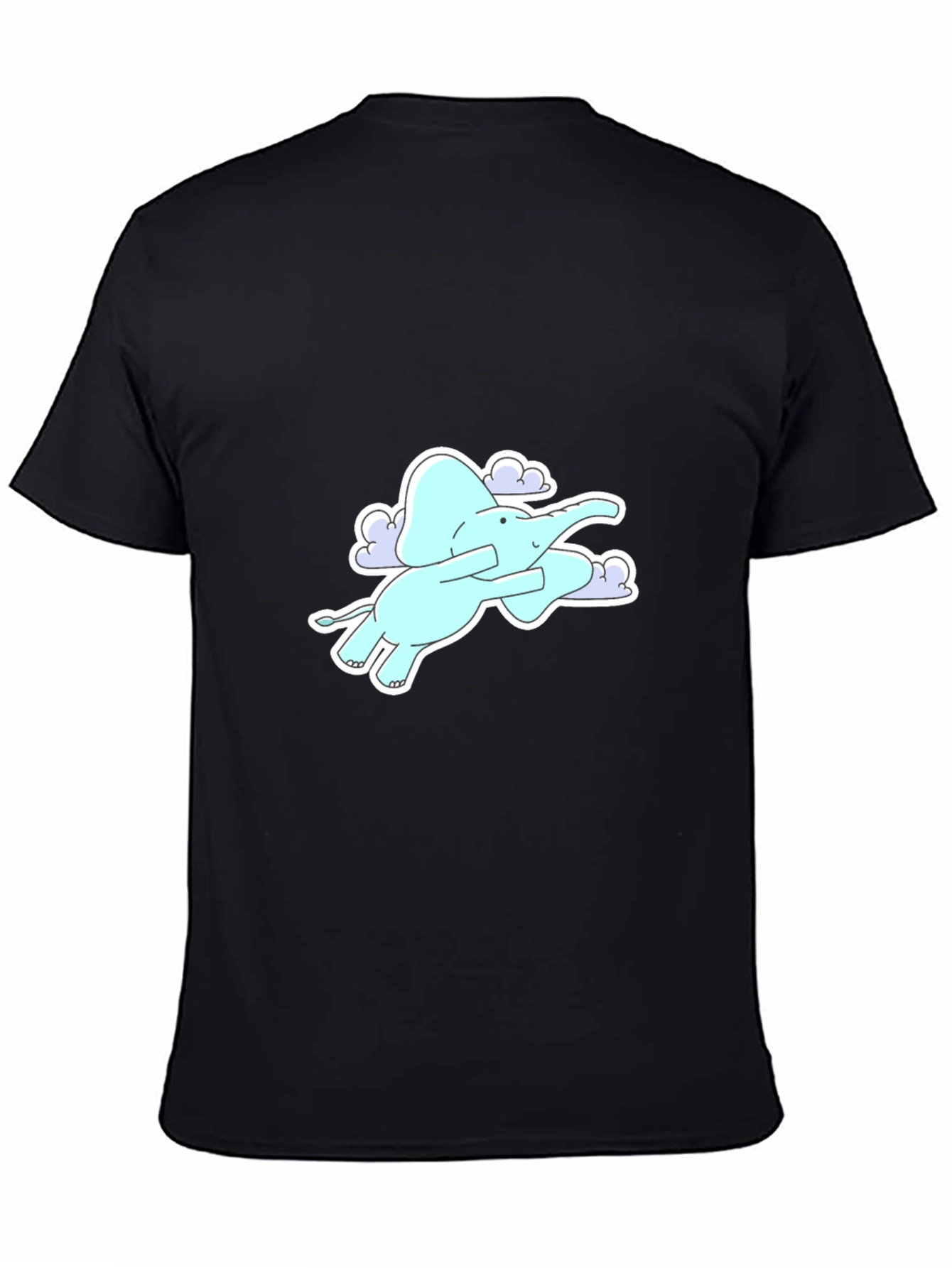 Elephant Flying in Clouds Graphic Tee - Black