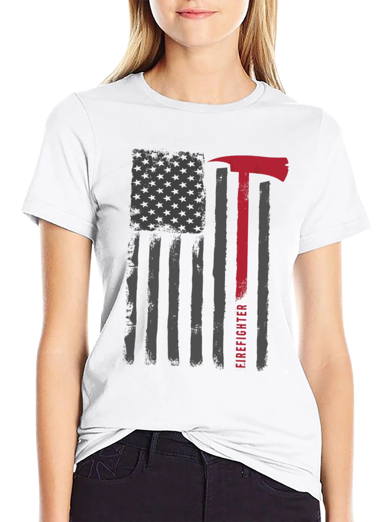 Firefighter Axe American Flag Graphic T-Shirt