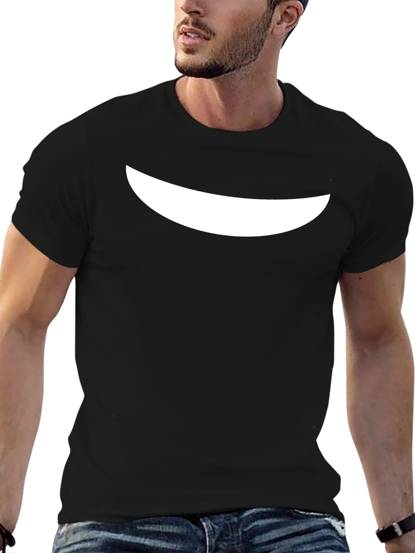 Minimalist Curved Line Graphic Black T-Shirt