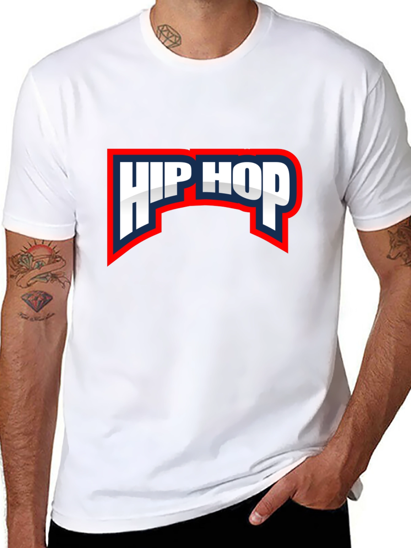 Hip Hop Graphic Tee - Black Crew Neck T-Shirt