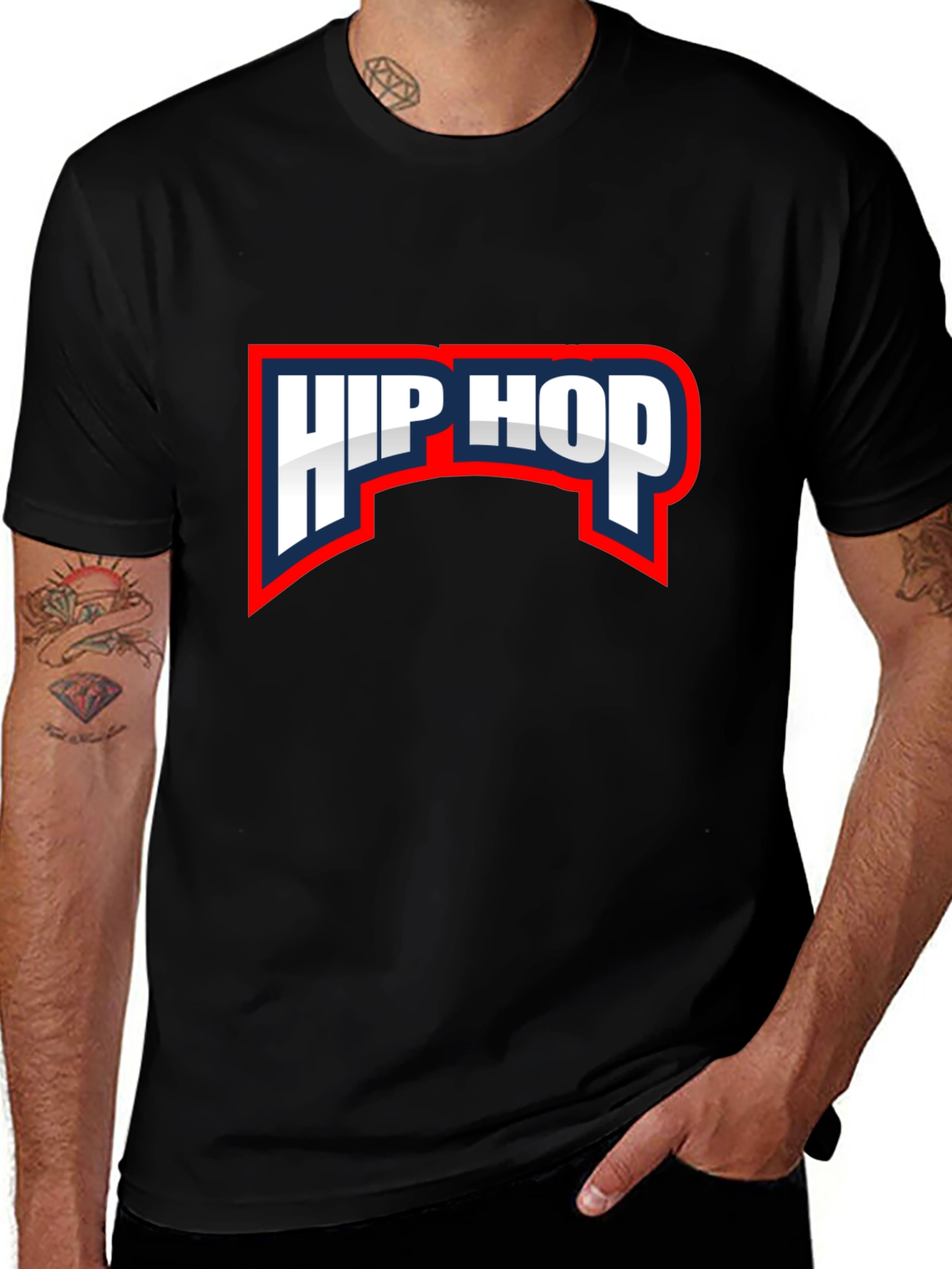 Hip Hop Graphic Tee - Black Crew Neck T-Shirt