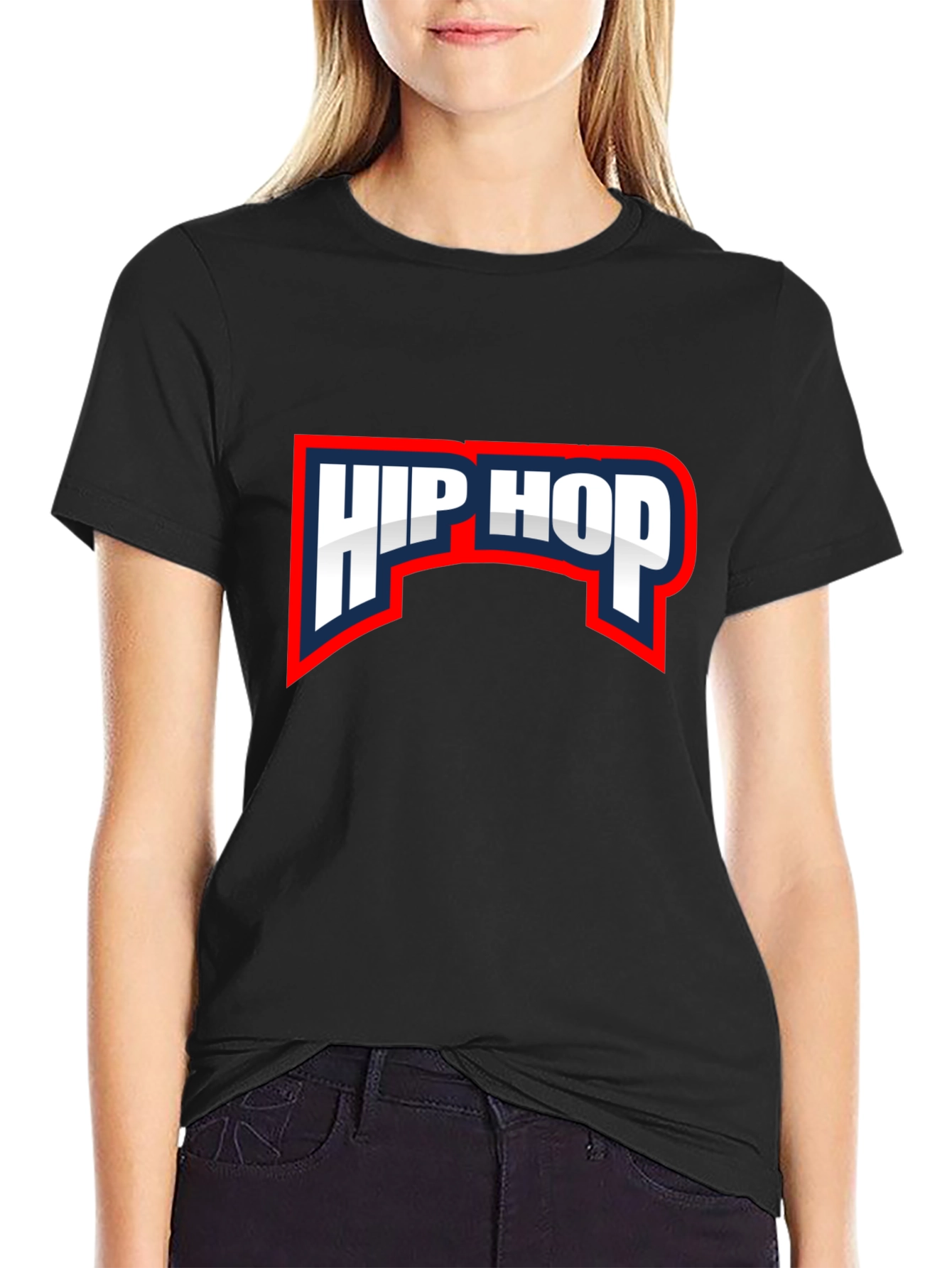 Hip Hop Graphic Tee - Black Crew Neck T-Shirt