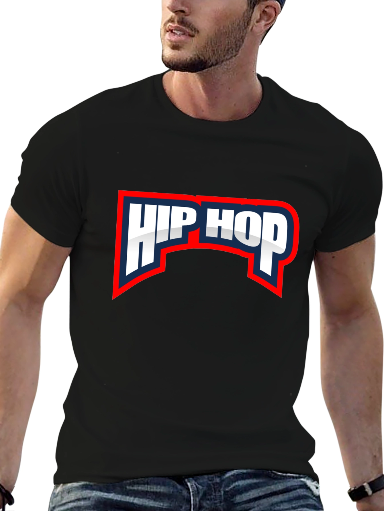 Hip Hop Graphic Tee - Black Crew Neck T-Shirt