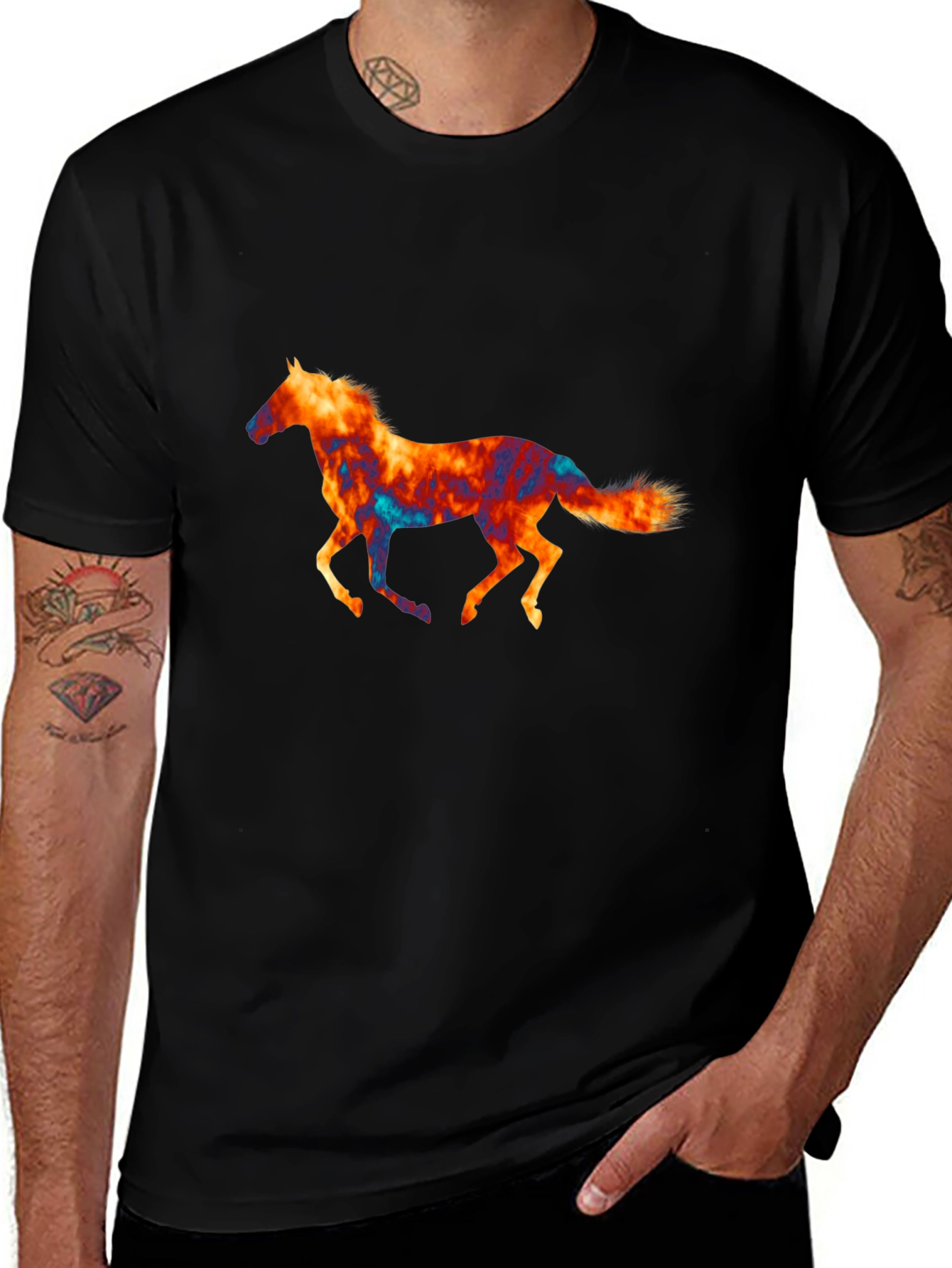 Horse Graphic Print Black T-Shirt