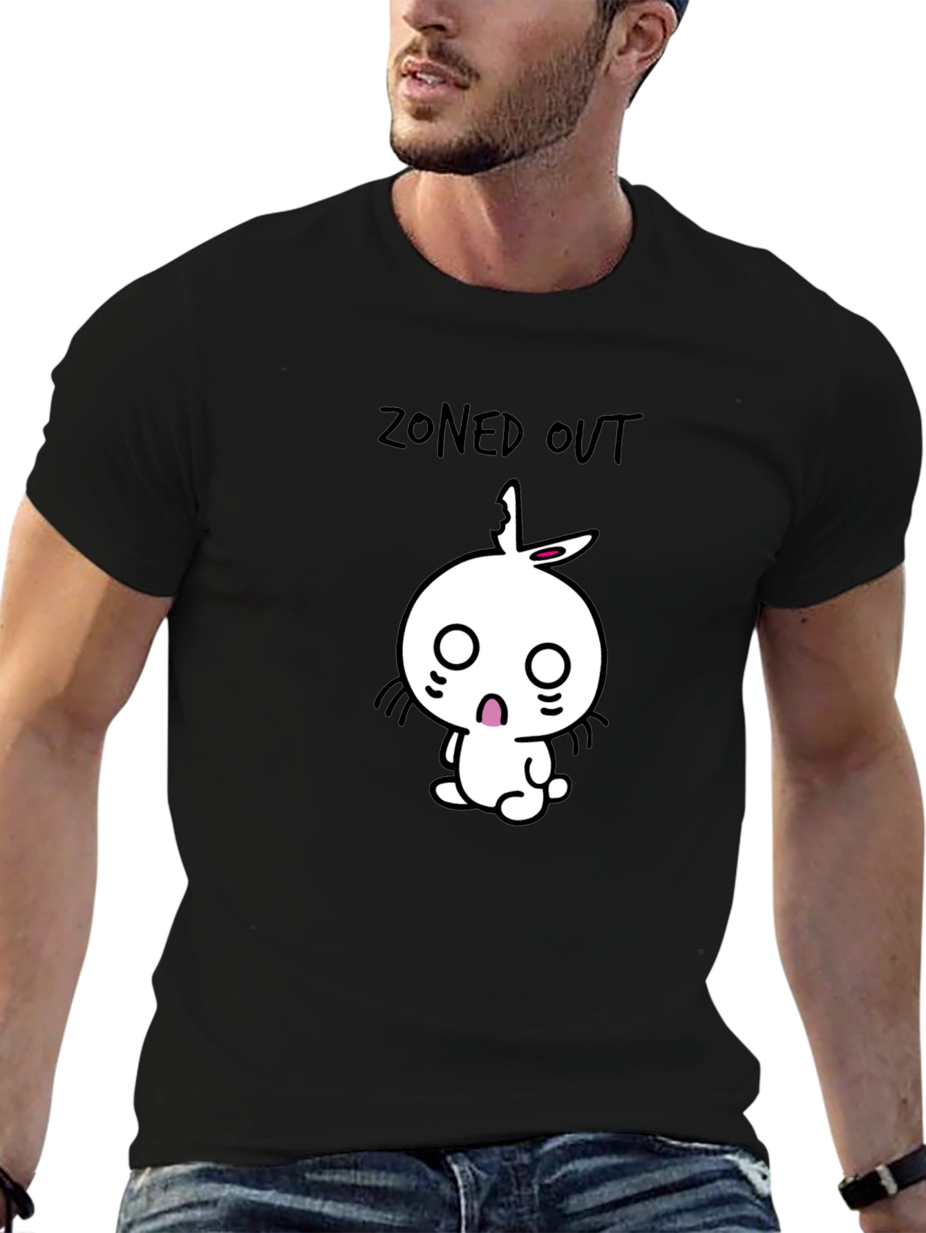 Zoned Out Rabbit Graphic Tee - Black Cotton T-Shirt