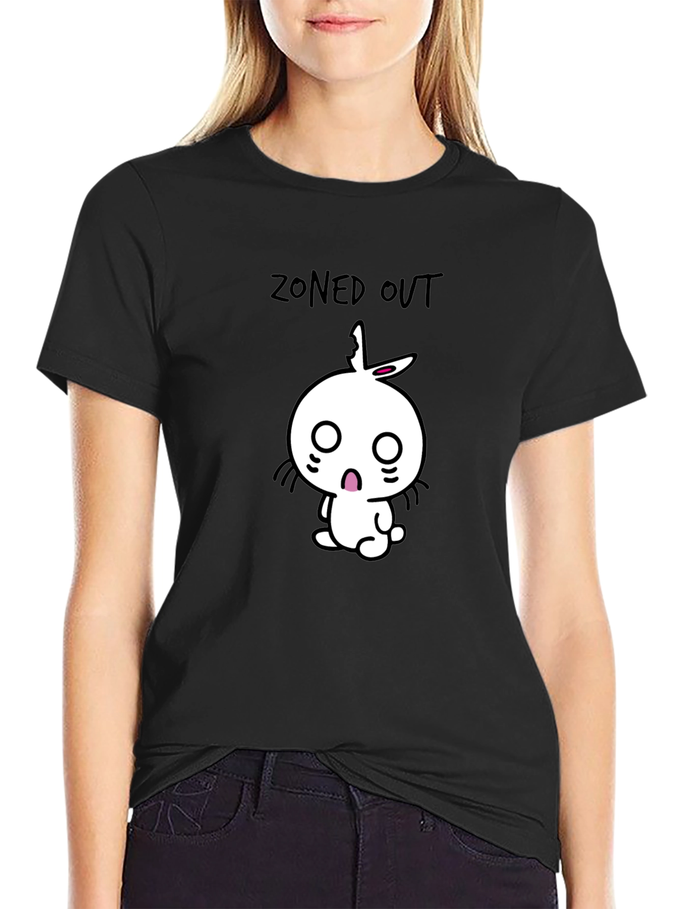 Zoned Out Rabbit Graphic Tee - Black Cotton T-Shirt