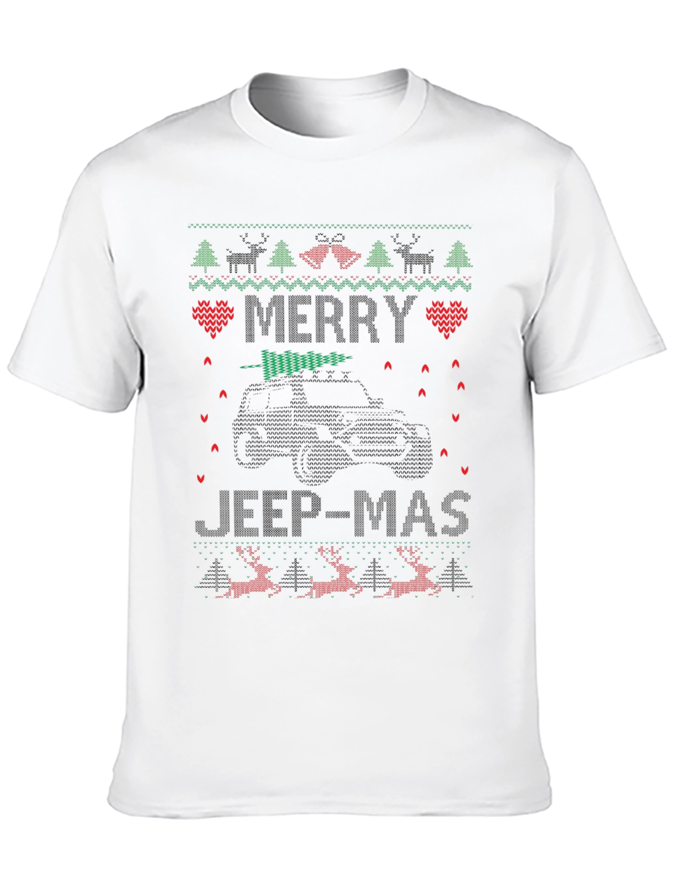 Merry Jeep-Mas Ugly Christmas Sweater Style Graphic T-Shirt
