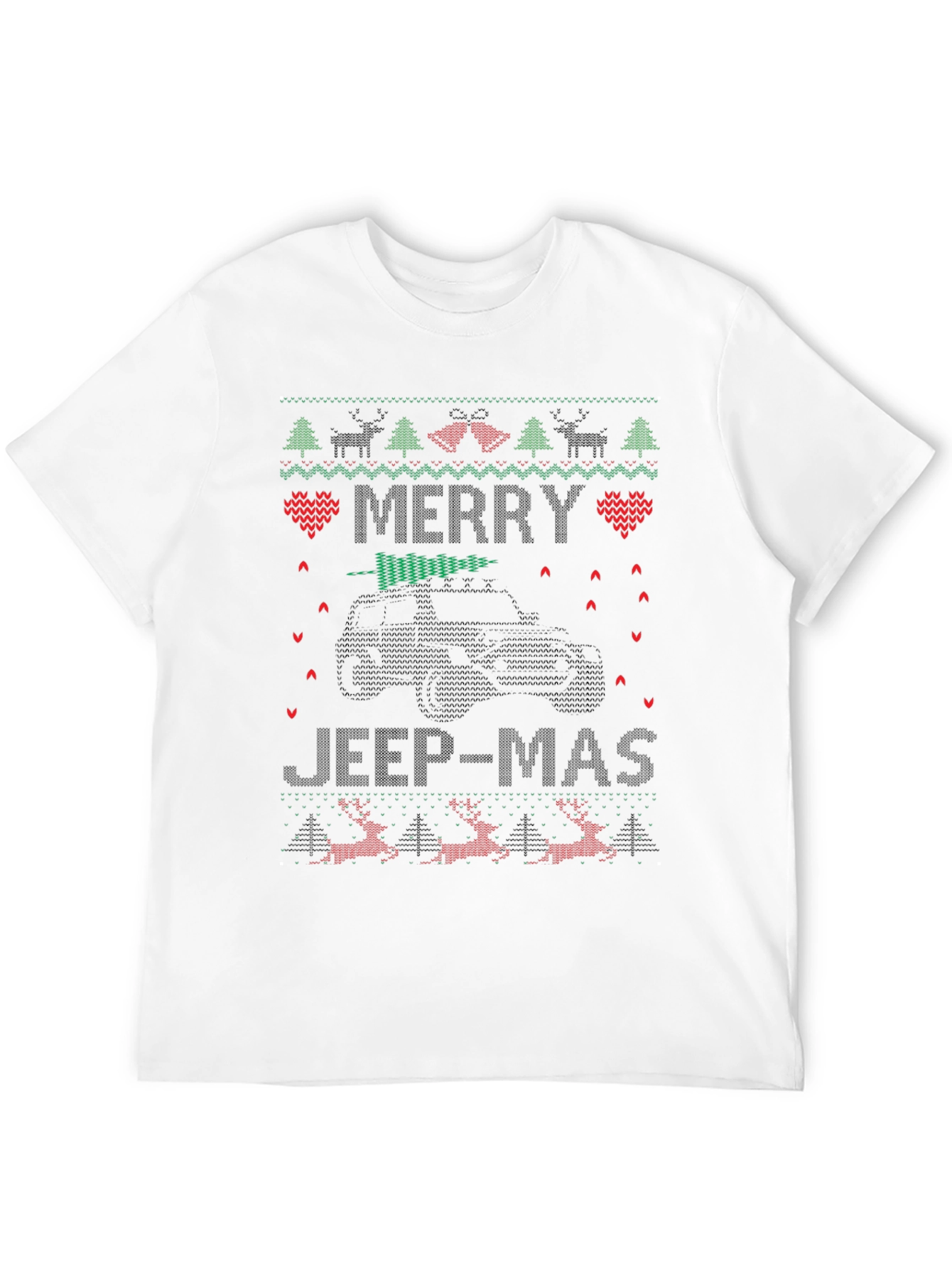 Merry Jeep-Mas Ugly Christmas Sweater Style Graphic T-Shirt