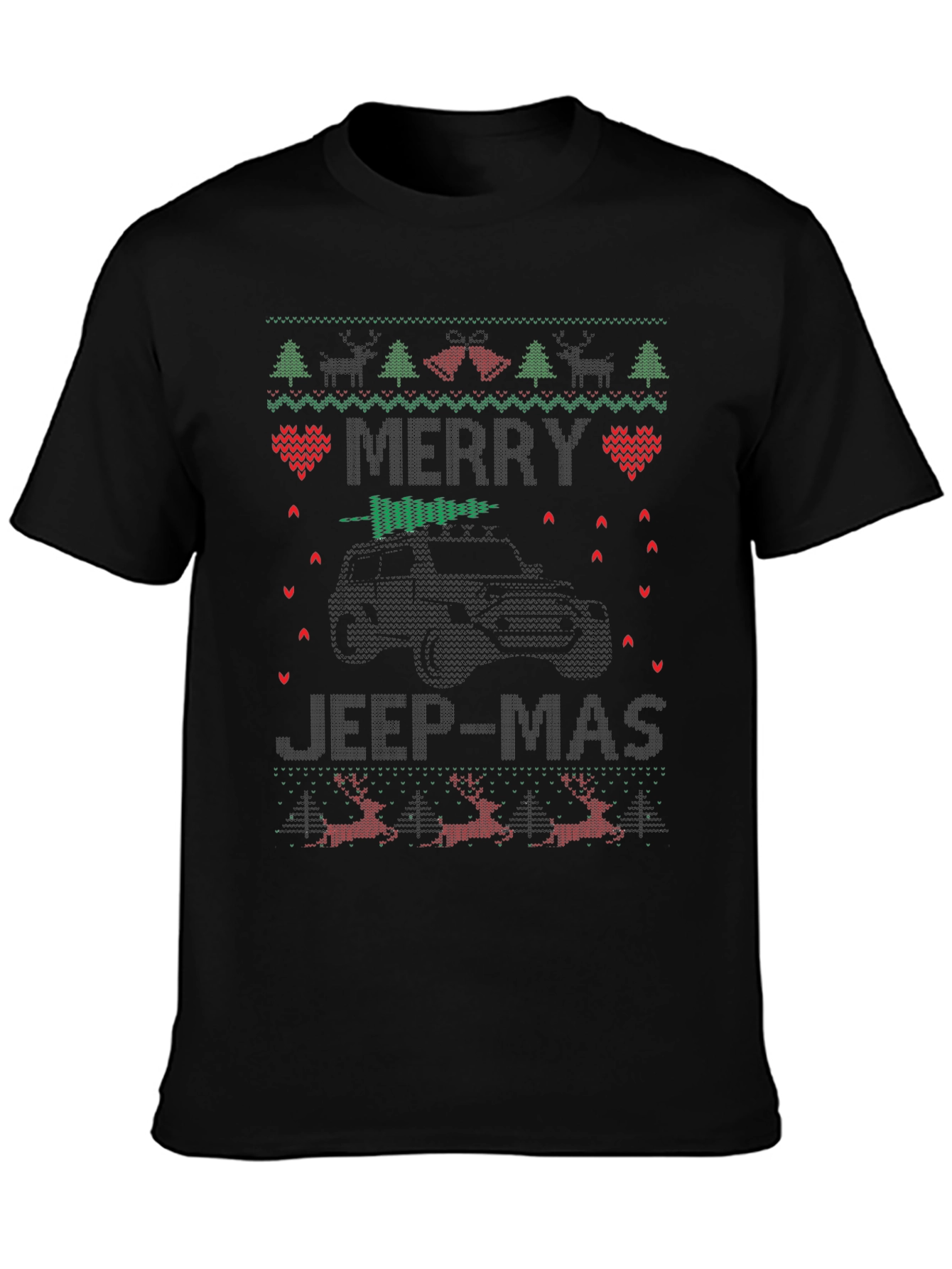 Merry Jeep-Mas Ugly Christmas Sweater Style Graphic T-Shirt