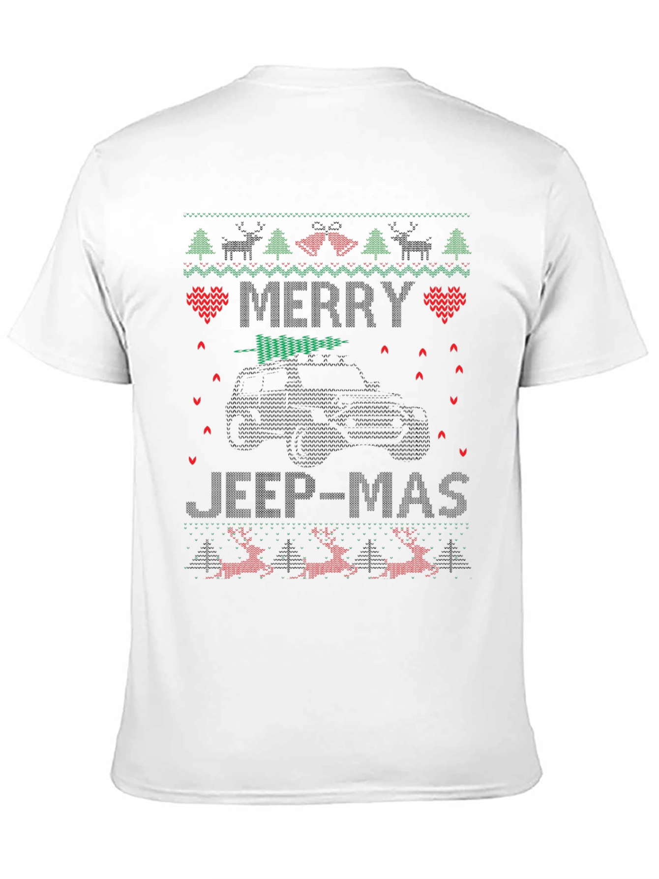 Merry Jeep-Mas Ugly Christmas Sweater Style Graphic T-Shirt
