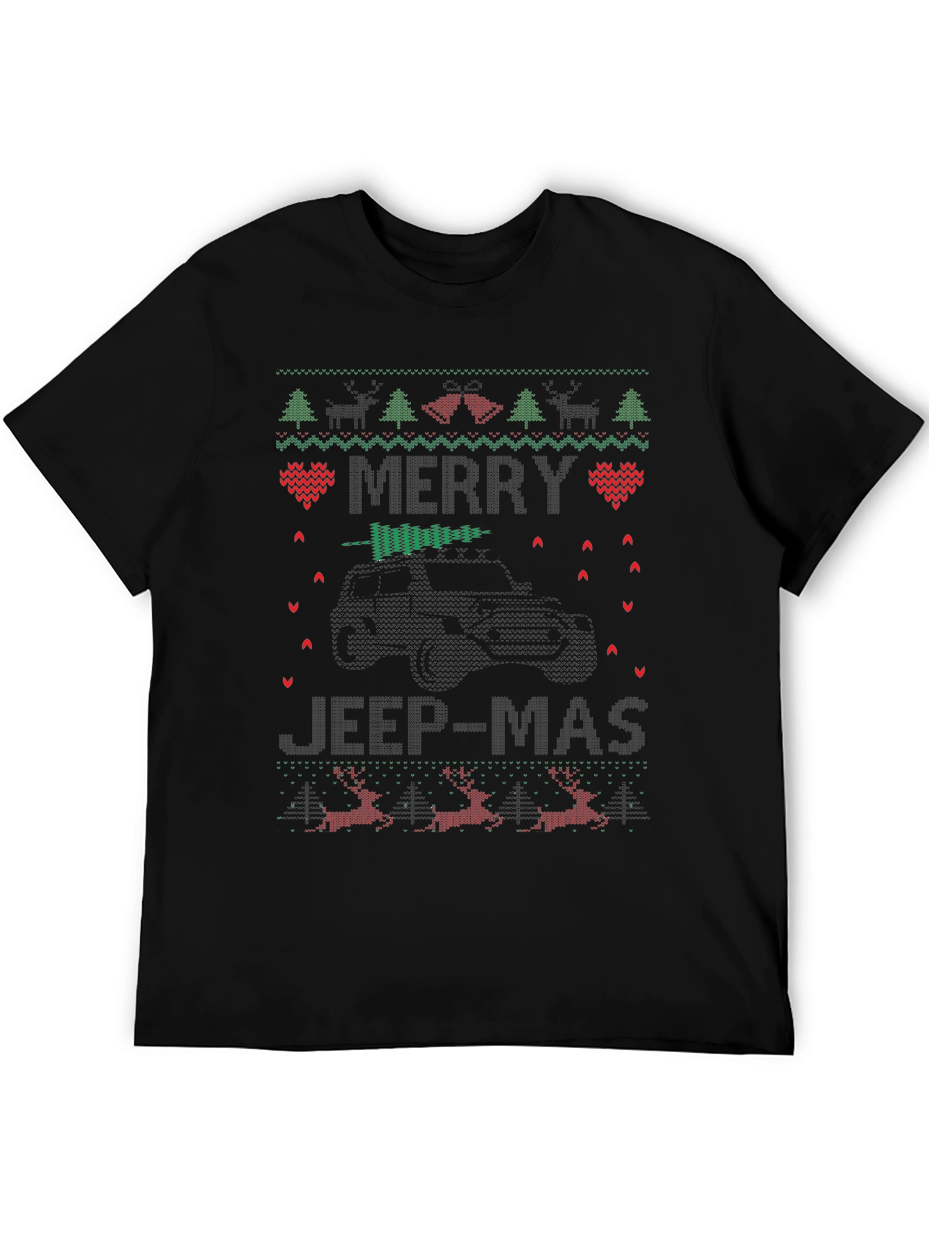 Merry Jeep-Mas Ugly Christmas Sweater Style Graphic T-Shirt