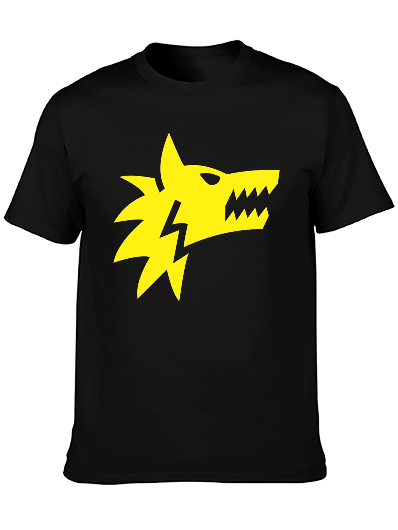 Black T-Shirt with Yellow Wolf Lightning Bolt Graphic