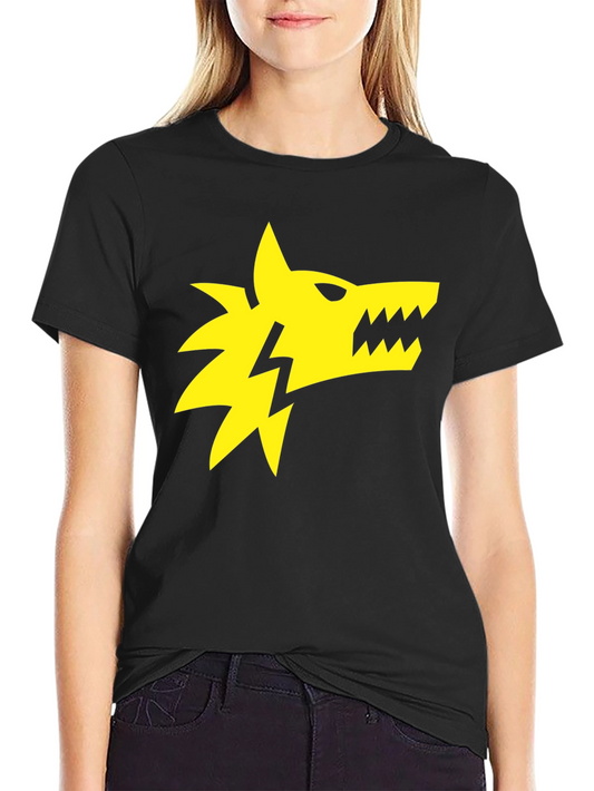 Black T-Shirt with Yellow Wolf Lightning Bolt Graphic