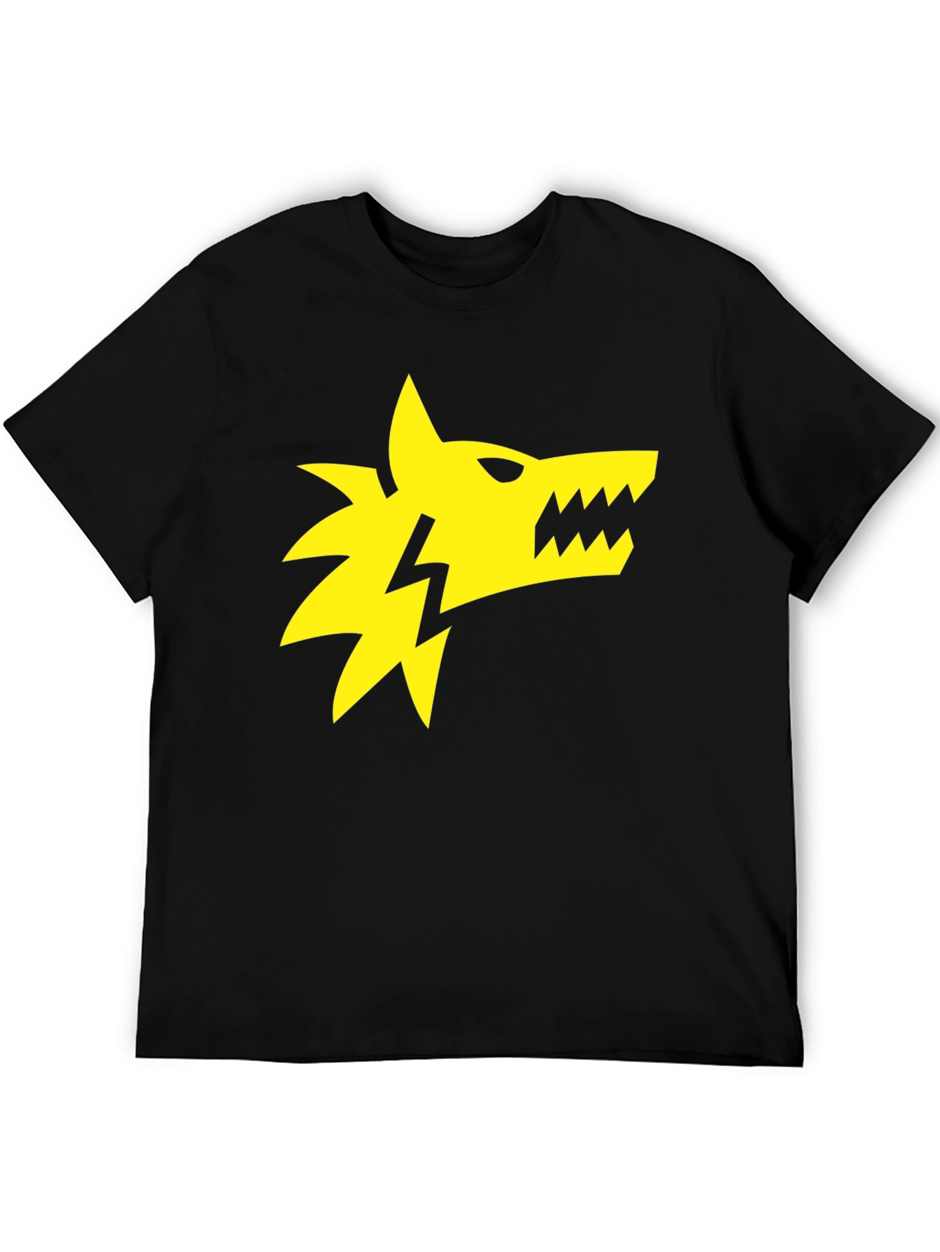 Black T-Shirt with Yellow Wolf Lightning Bolt Graphic