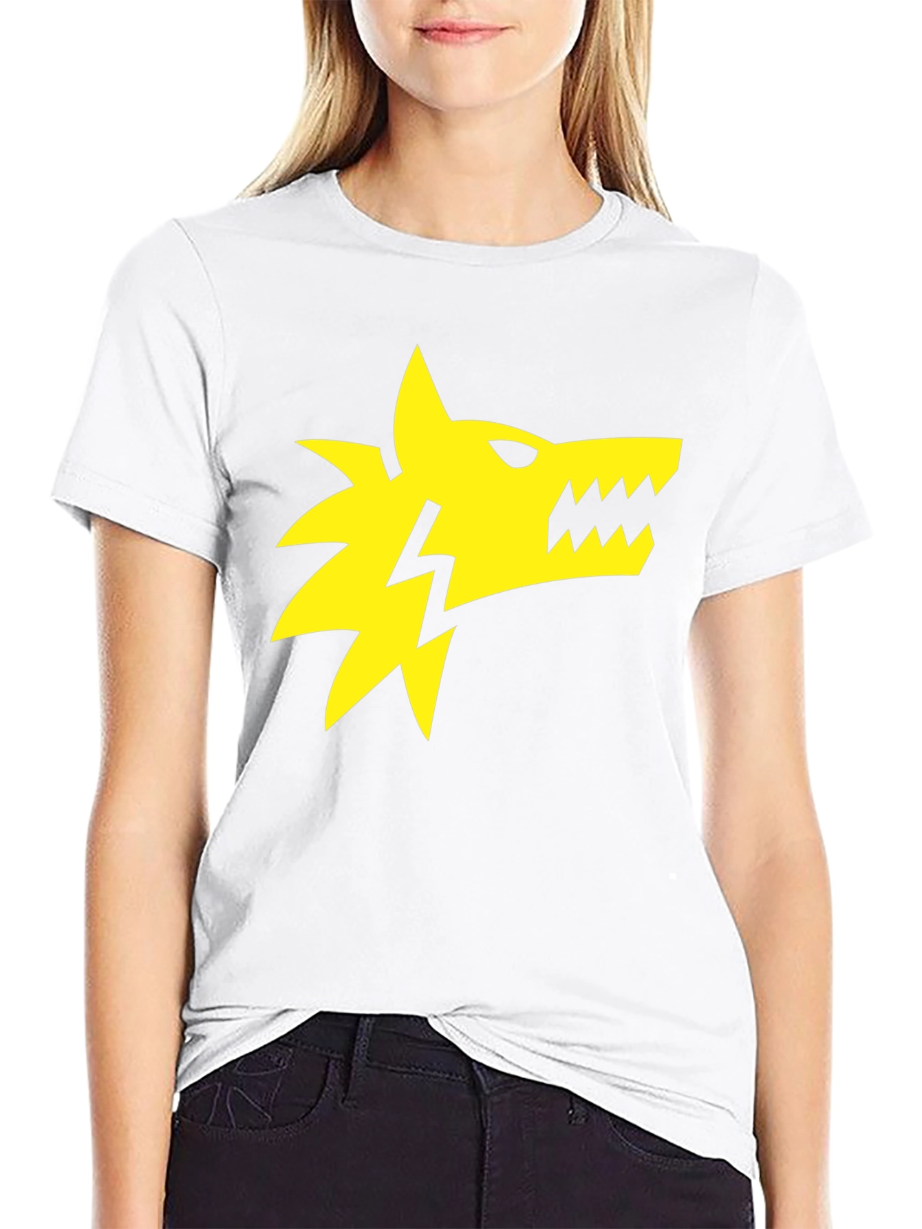 Black T-Shirt with Yellow Wolf Lightning Bolt Graphic