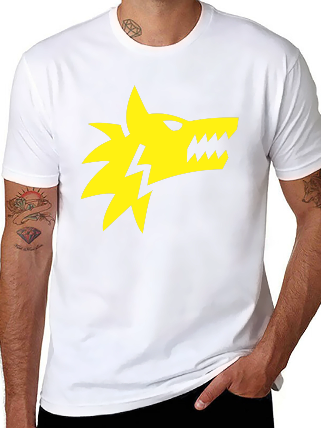 Black T-Shirt with Yellow Wolf Lightning Bolt Graphic