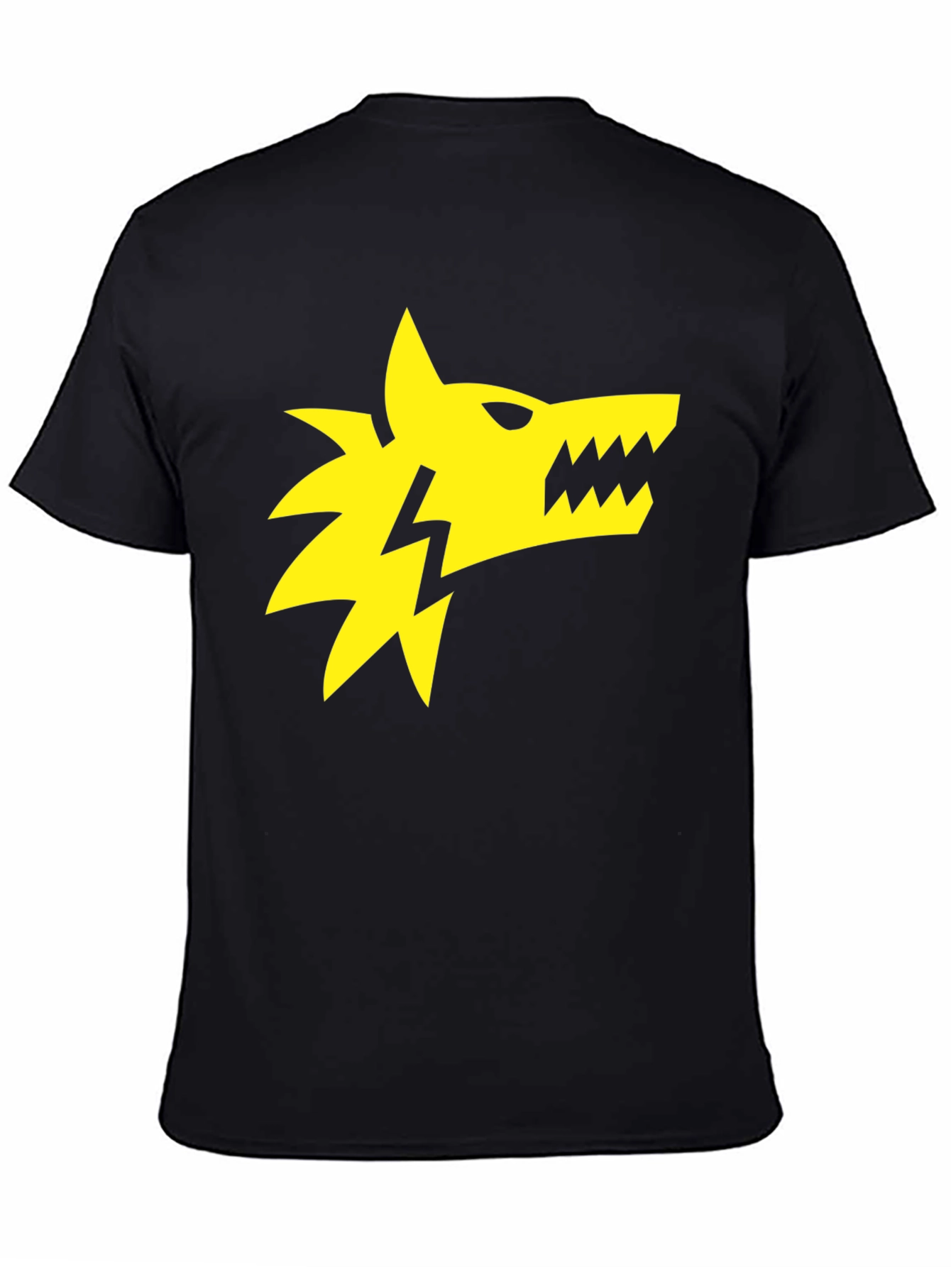 Black T-Shirt with Yellow Wolf Lightning Bolt Graphic