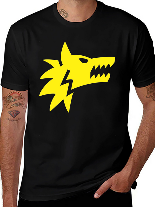 Black T-Shirt with Yellow Wolf Lightning Bolt Graphic
