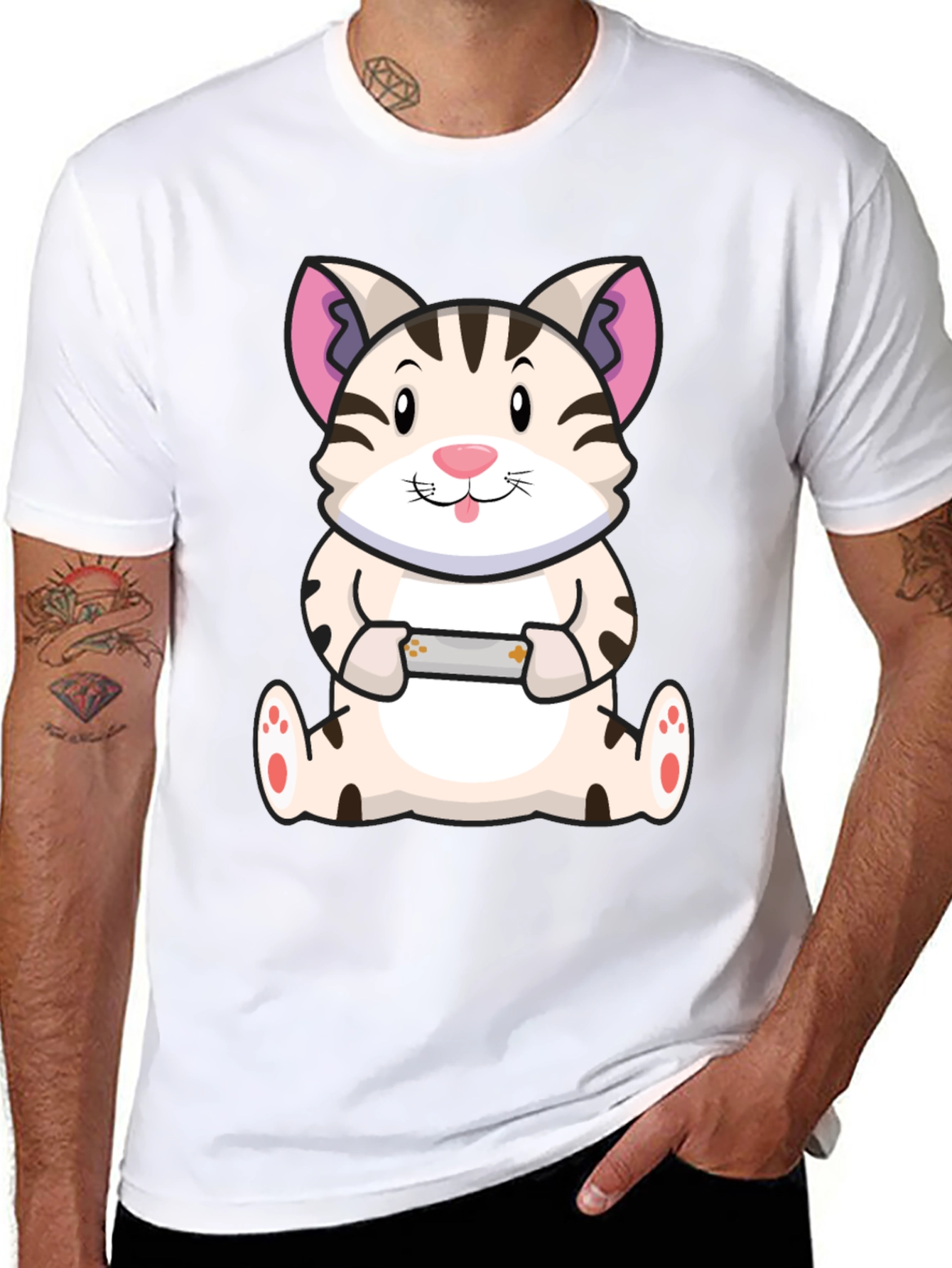 Gamer Cat Graphic Tee - Funny Cute T-Shirt