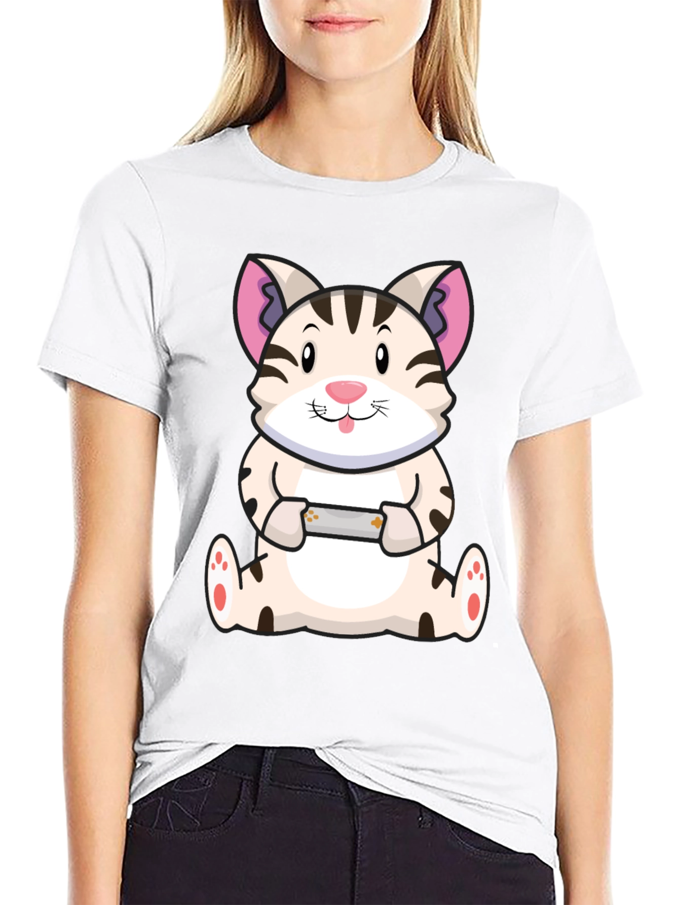 Gamer Cat Graphic Tee - Funny Cute T-Shirt
