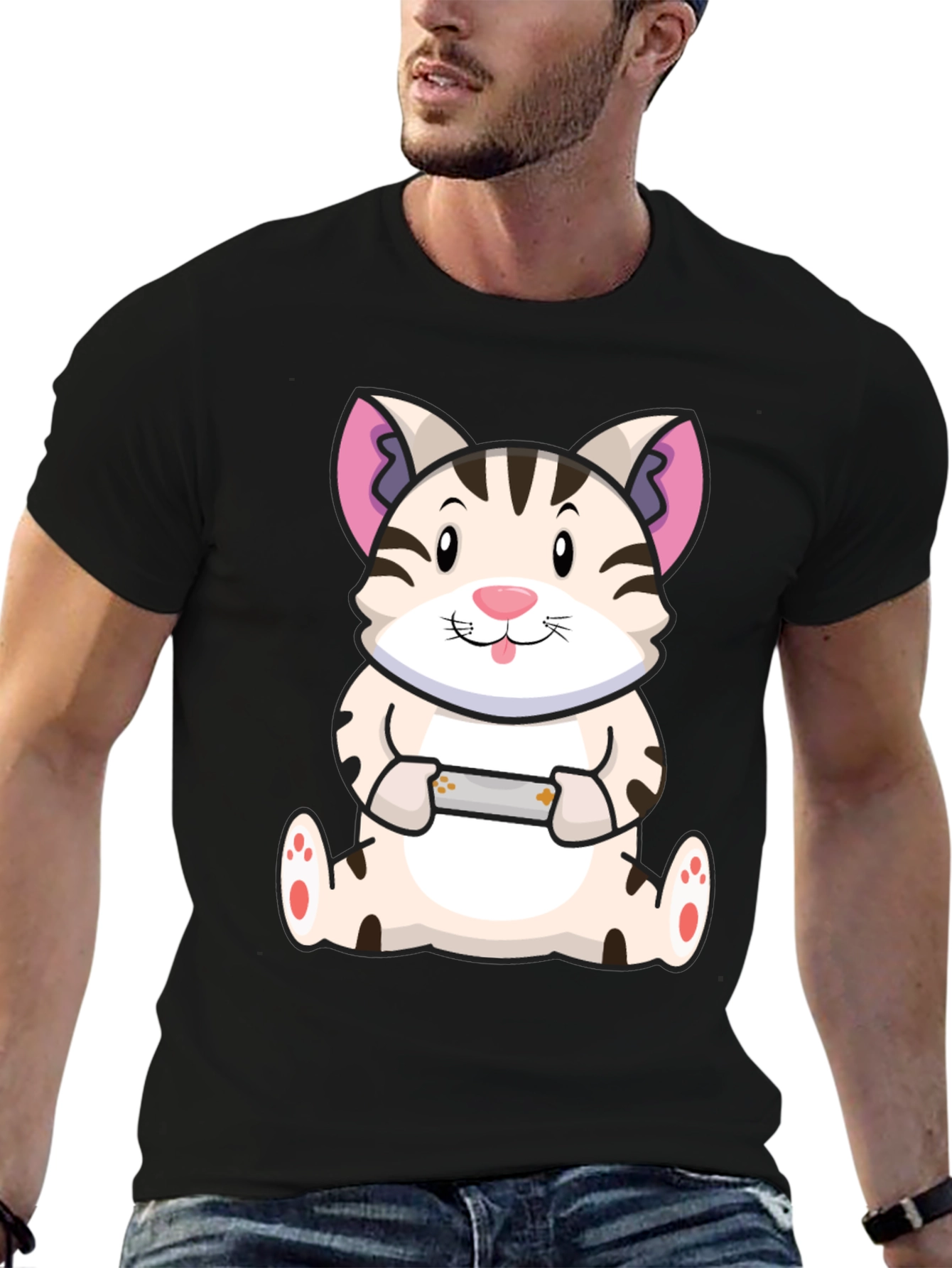 Gamer Cat Graphic Tee - Funny Cute T-Shirt