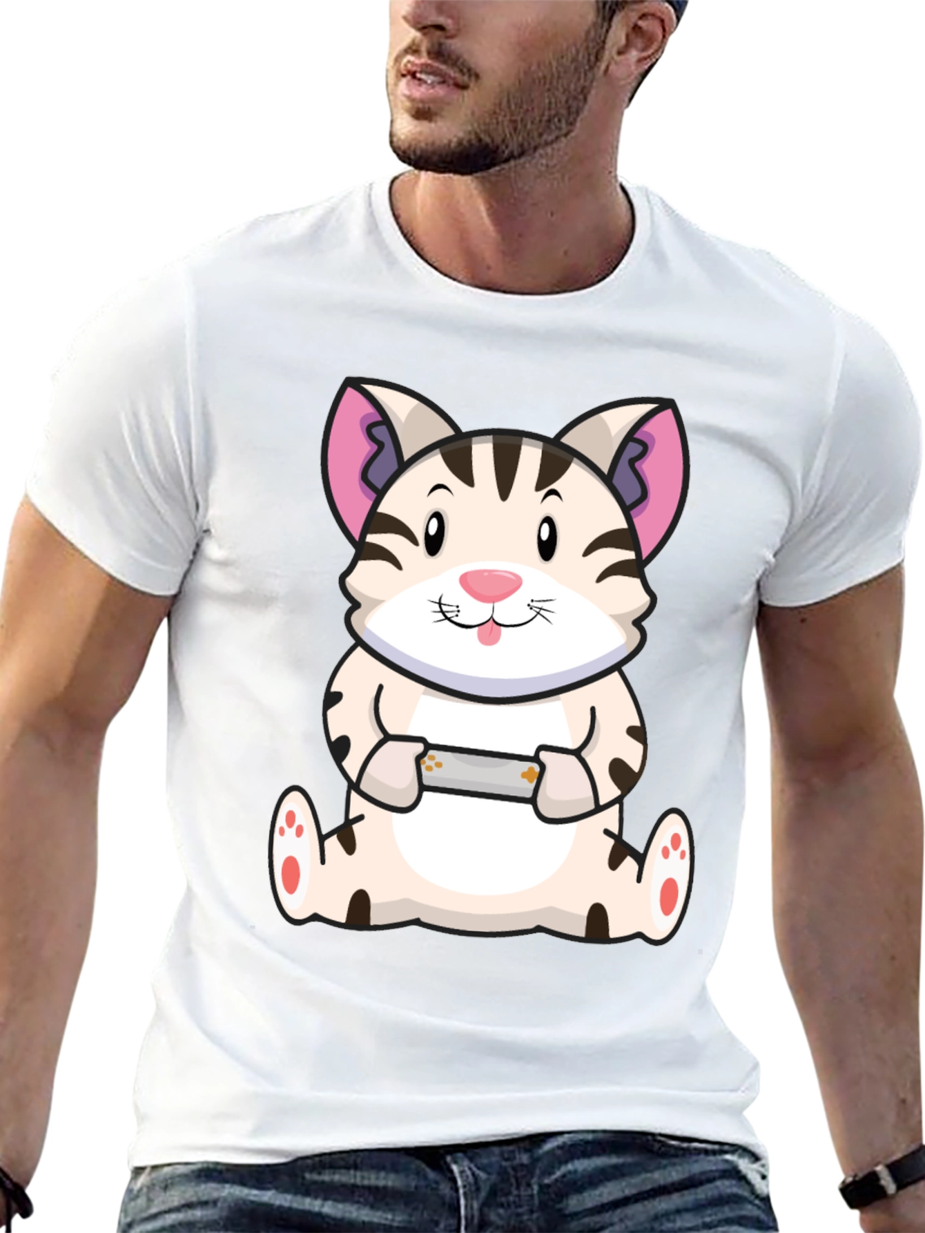 Gamer Cat Graphic Tee - Funny Cute T-Shirt