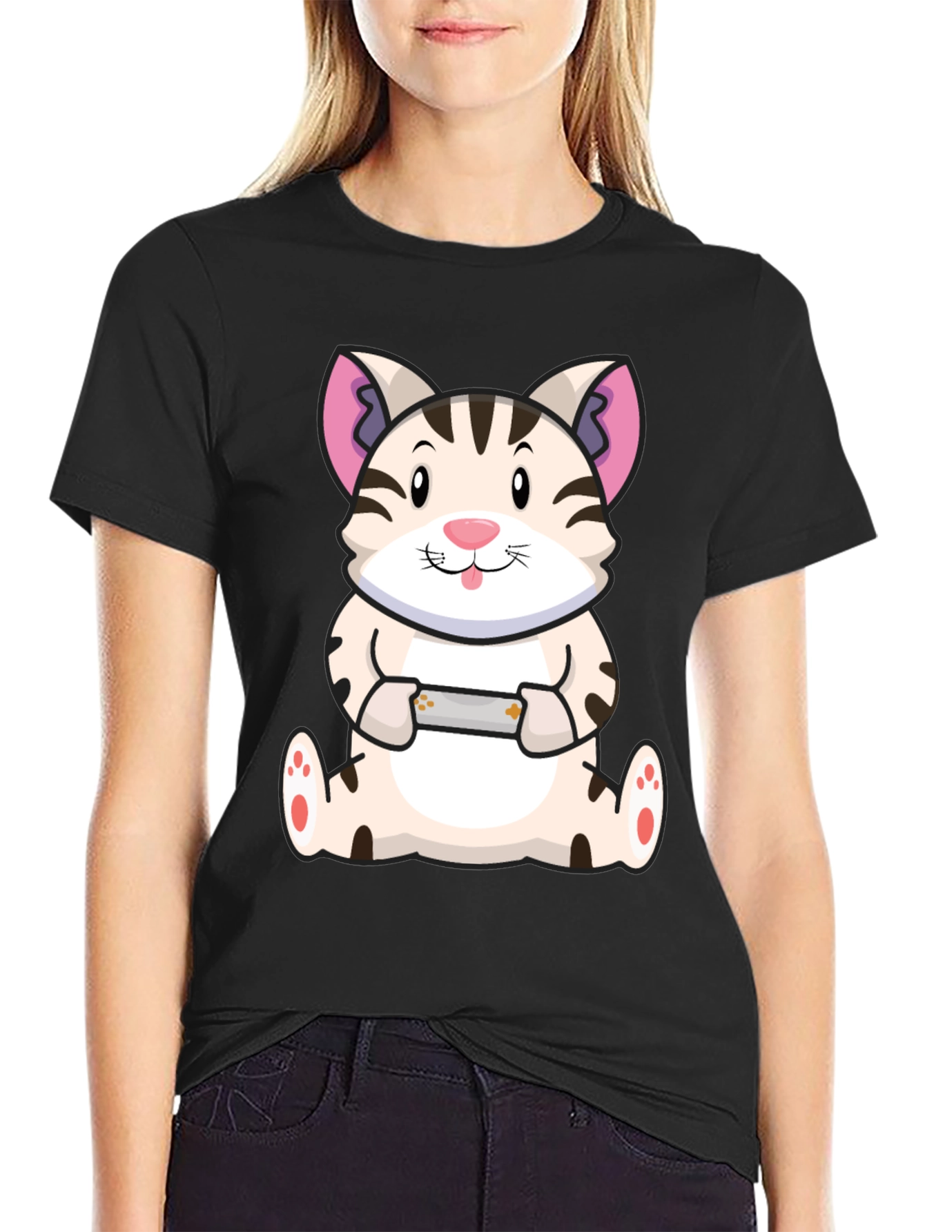 Gamer Cat Graphic Tee - Funny Cute T-Shirt