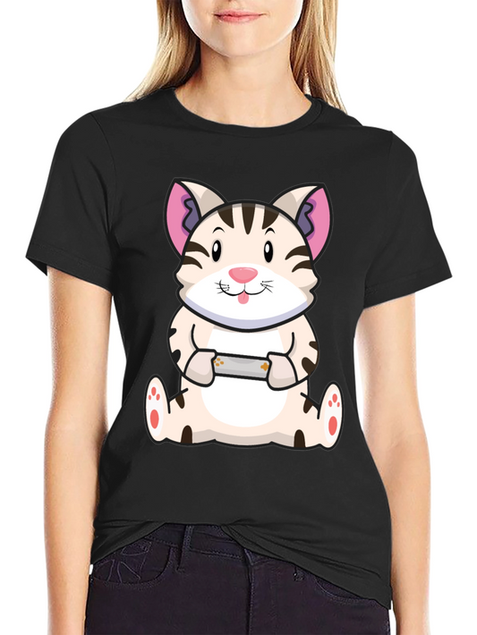Gamer Cat Graphic Tee - Funny Cute T-Shirt