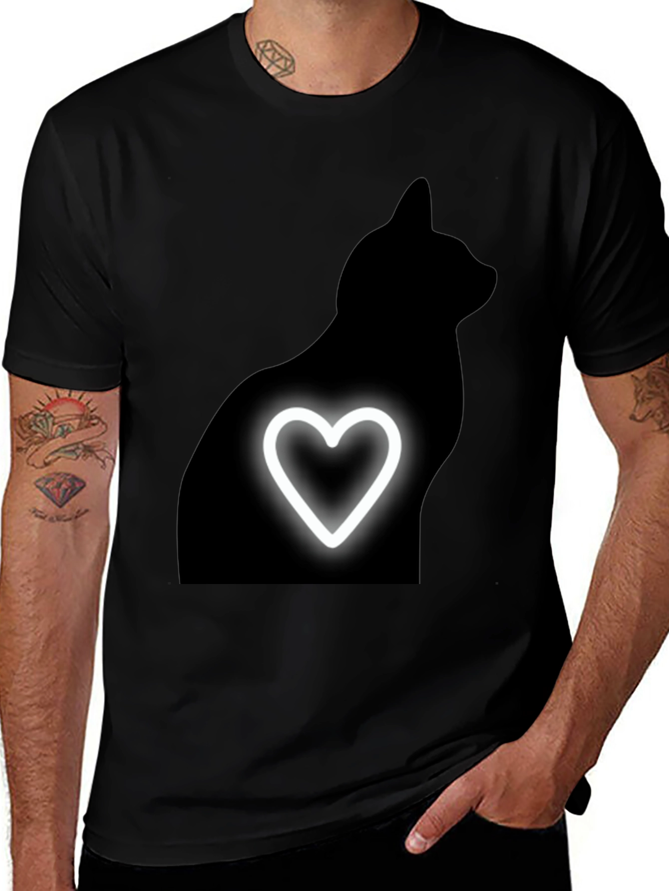 Black Cat Heart Tee - Mens Graphic T-Shirt