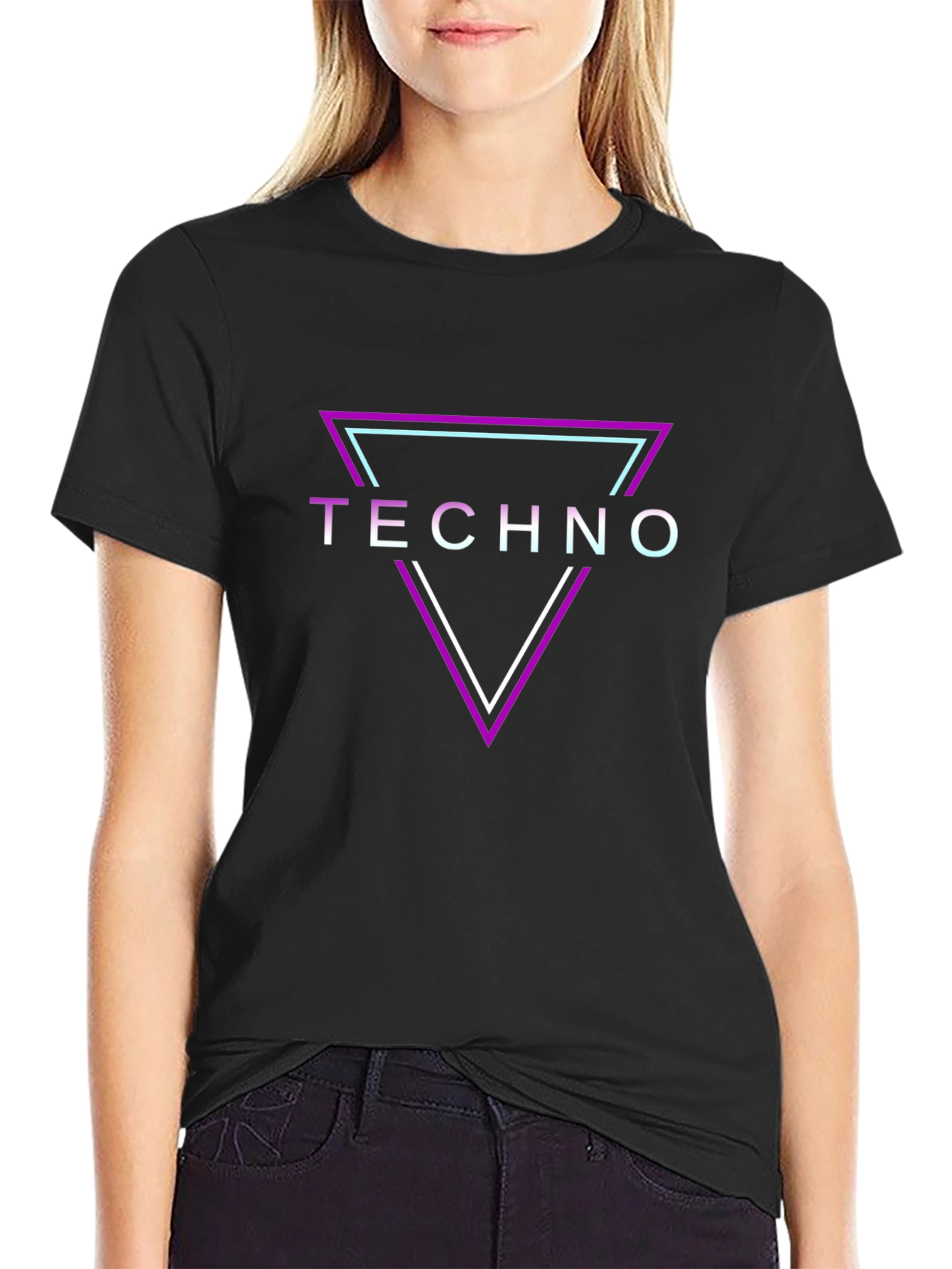 Retro Techno Triangle Graphic Black T-Shirt