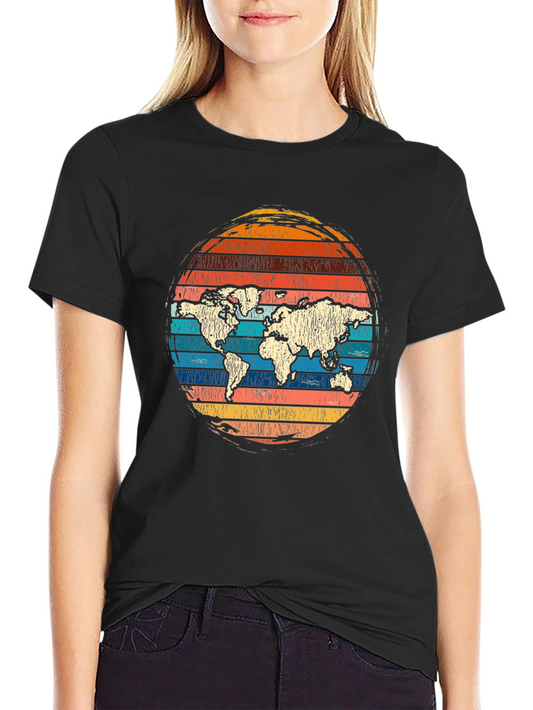 Retro Earth Graphic T-Shirt - Vintage Style World Map Tee
