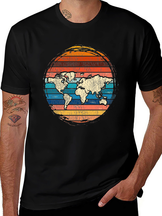 Retro Earth Graphic T-Shirt - Vintage Style World Map Tee