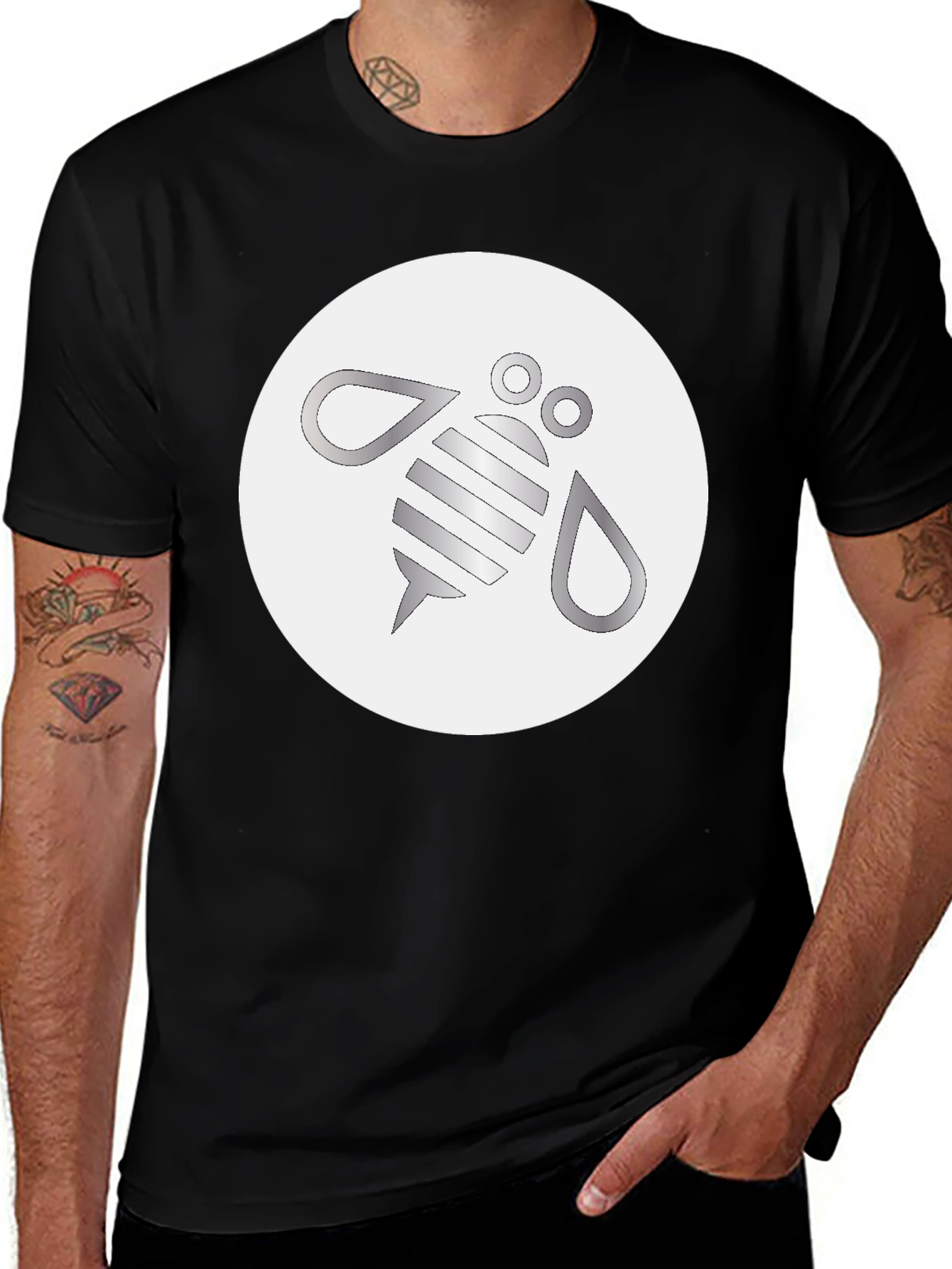 Modern Bee Graphic Black T-Shirt