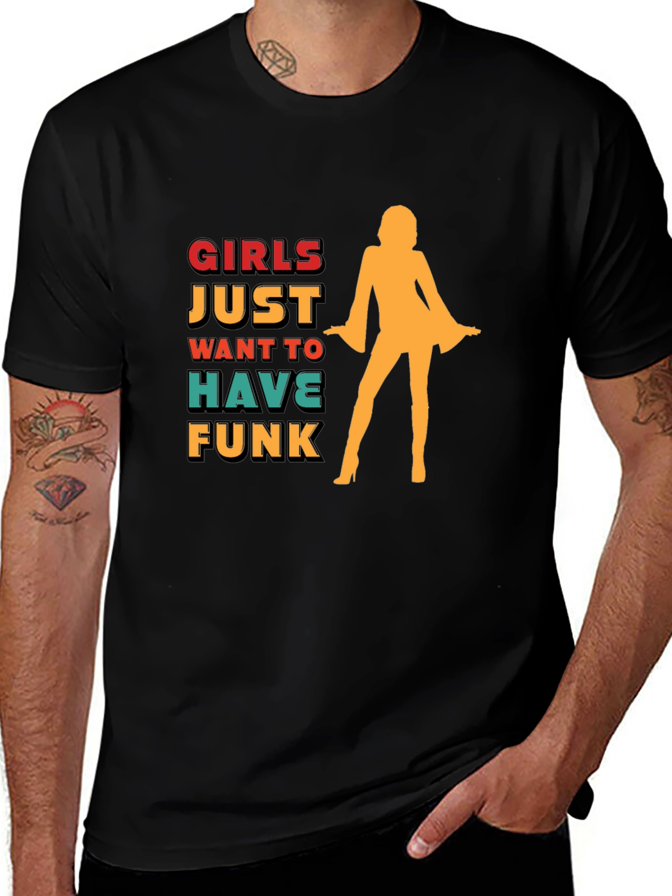 Girls Just Want To Have Funk Black Graphic T-Shirt