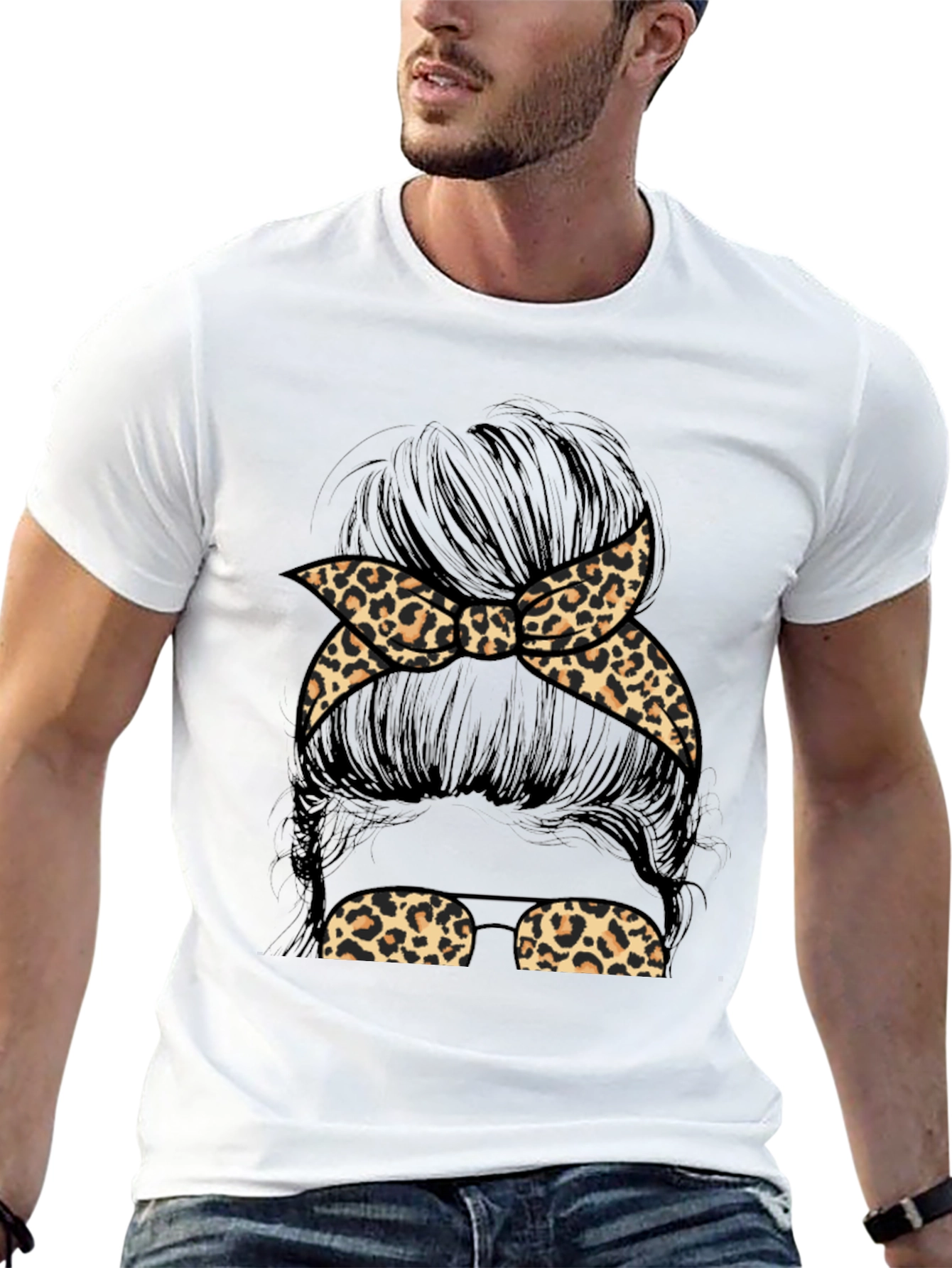 Messy Bun Leopard Print Tee